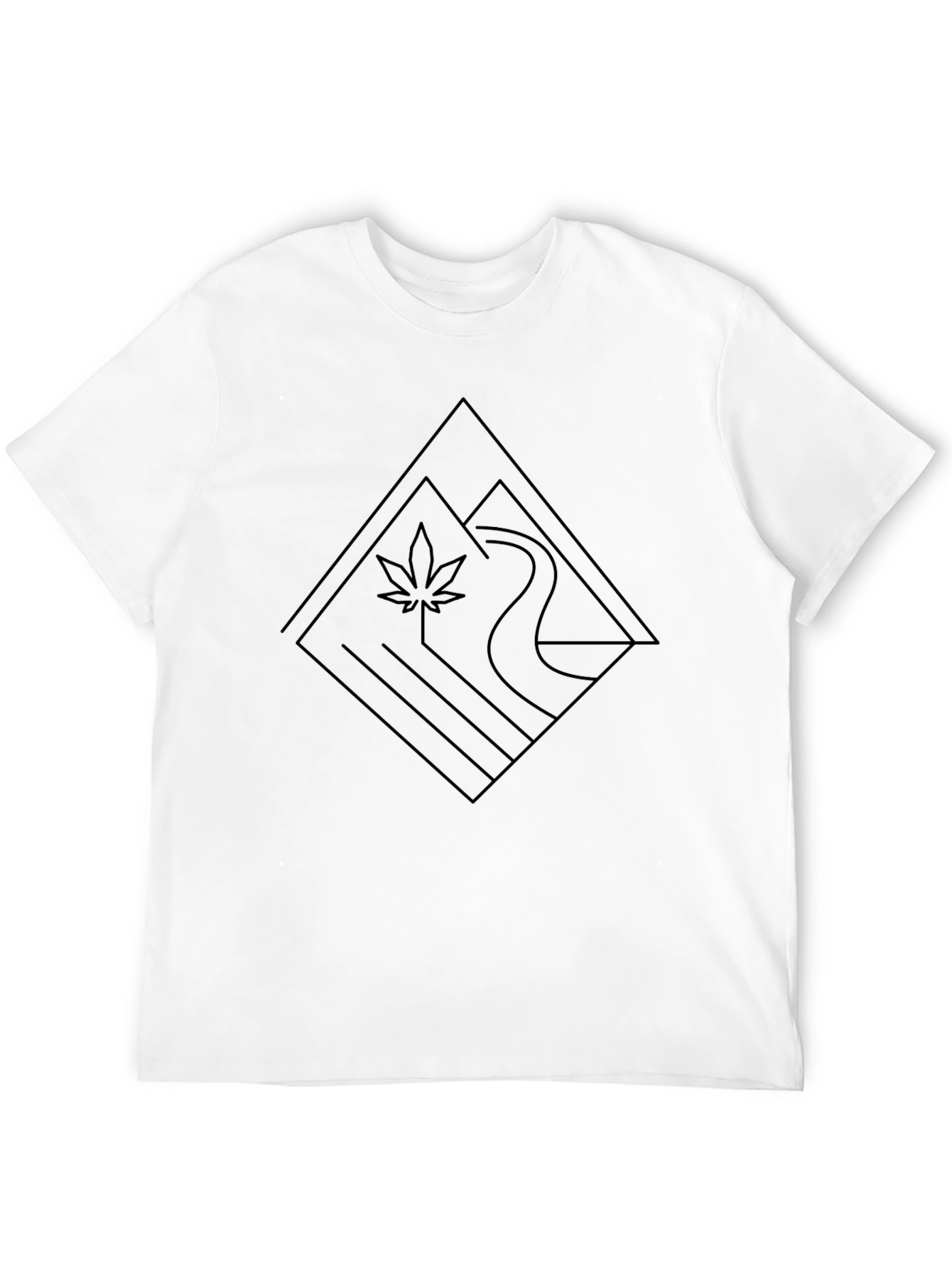 Modern Geometric River & Leaf Black T-Shirt