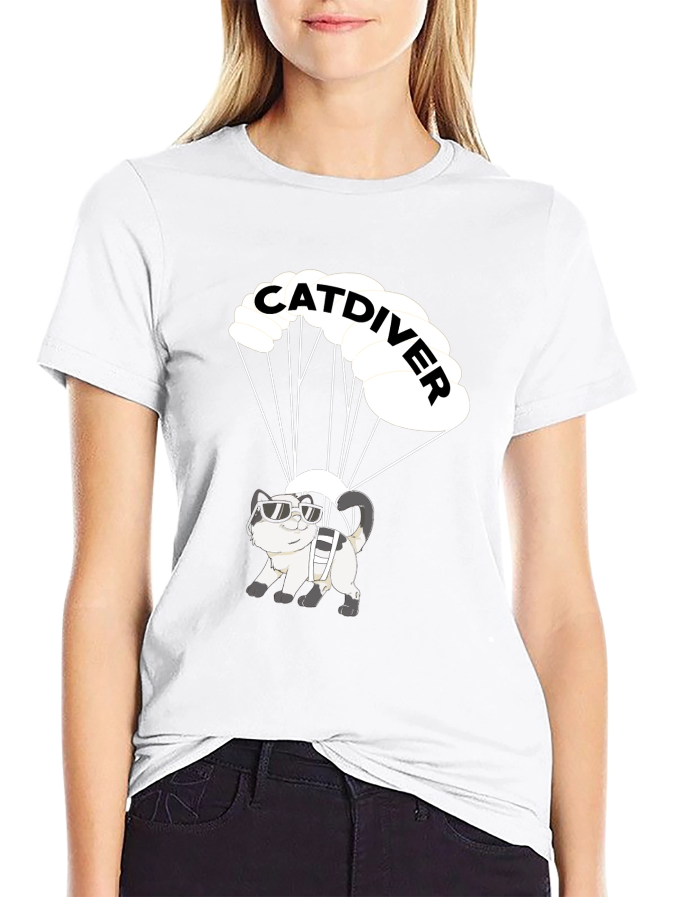 Catdiver T-Shirt: Skydiving Cat in Sunglasses