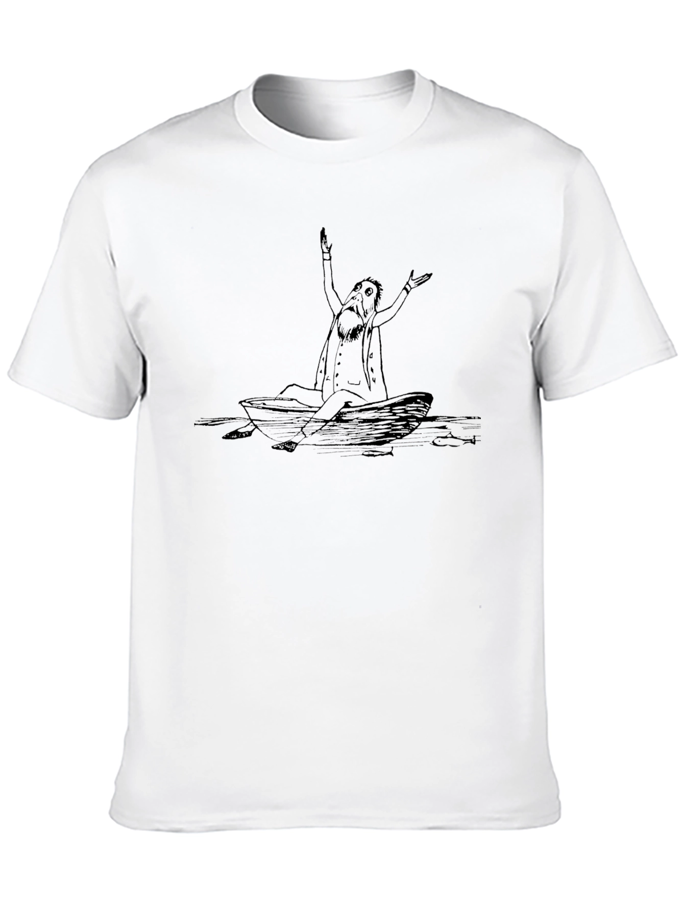 Man in Boat Graphic Tee - Black Cotton T-Shirt