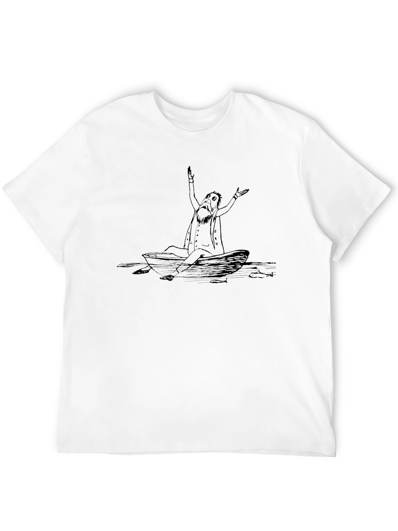 Man in Boat Graphic Tee - Black Cotton T-Shirt
