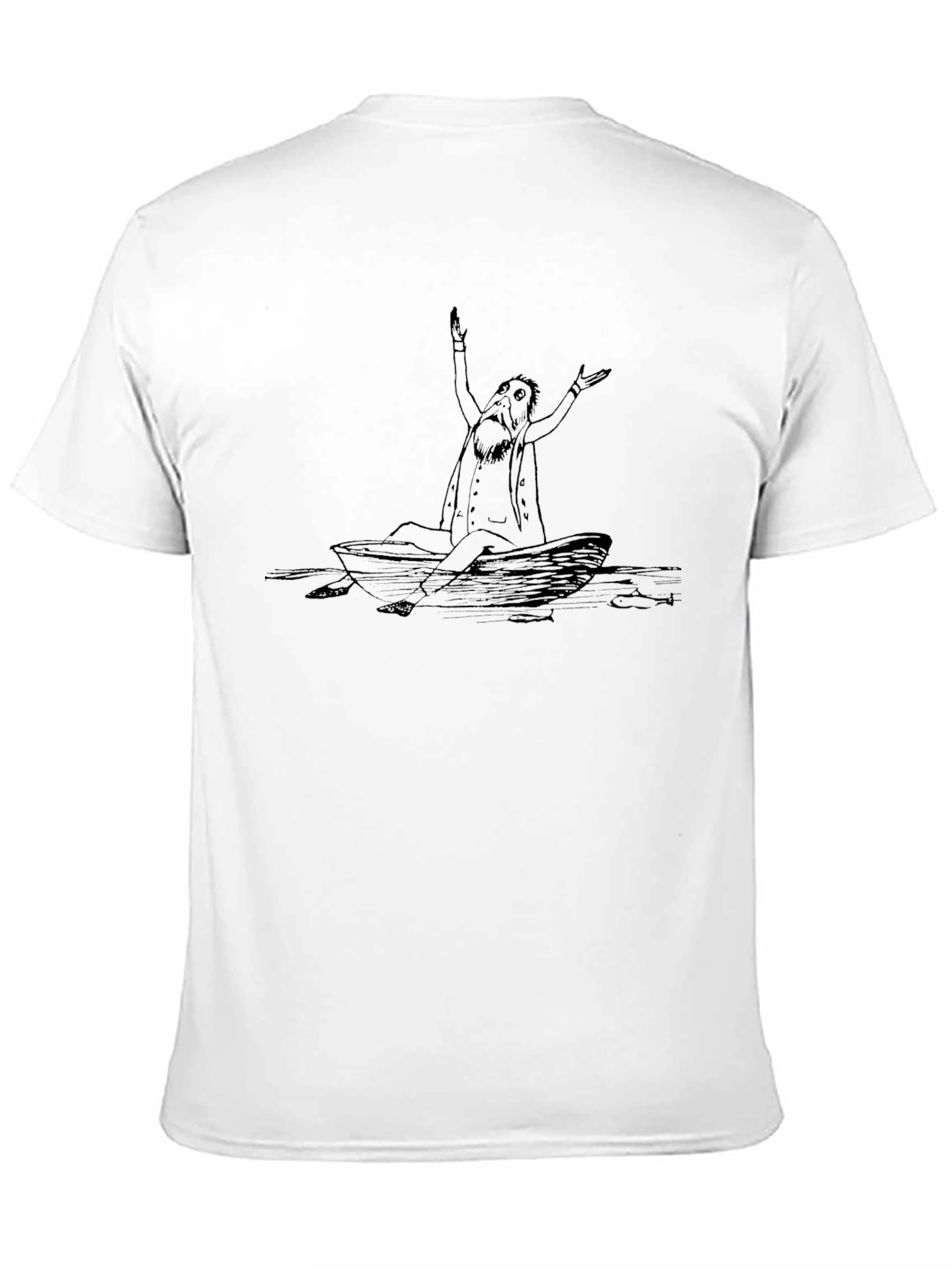 Man in Boat Graphic Tee - Black Cotton T-Shirt