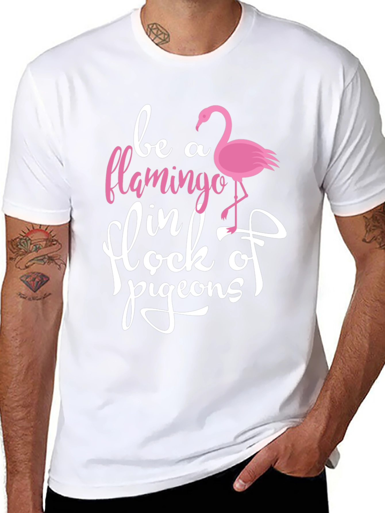 Be A Flamingo Graphic Print Black T-Shirt