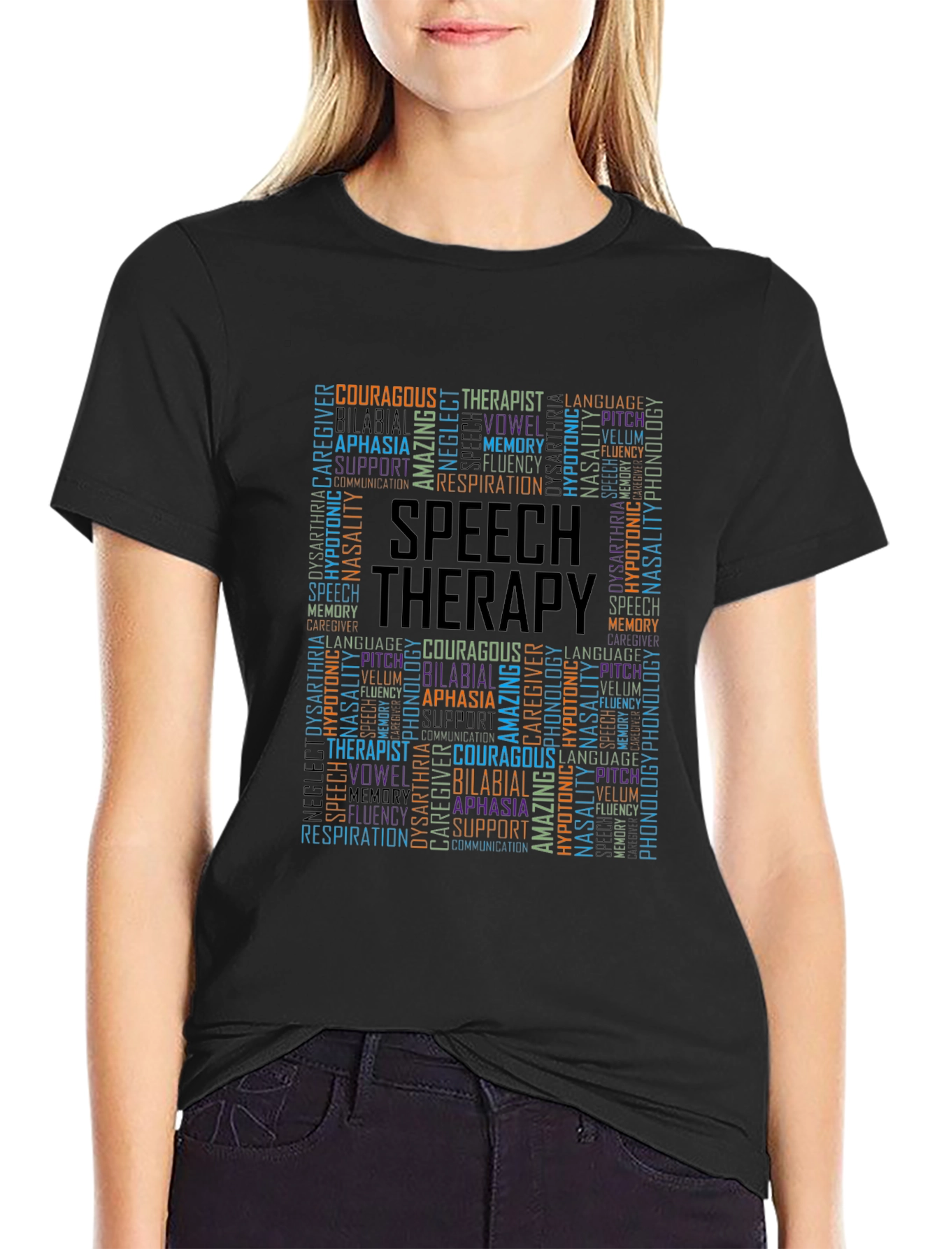 Speech Therapy Word Cloud Black T-Shirt