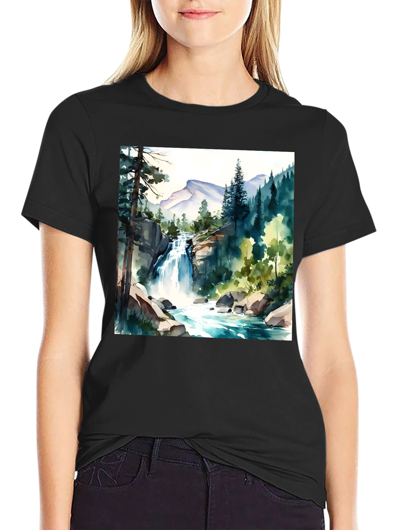 Watercolor Waterfall Graphic Tee