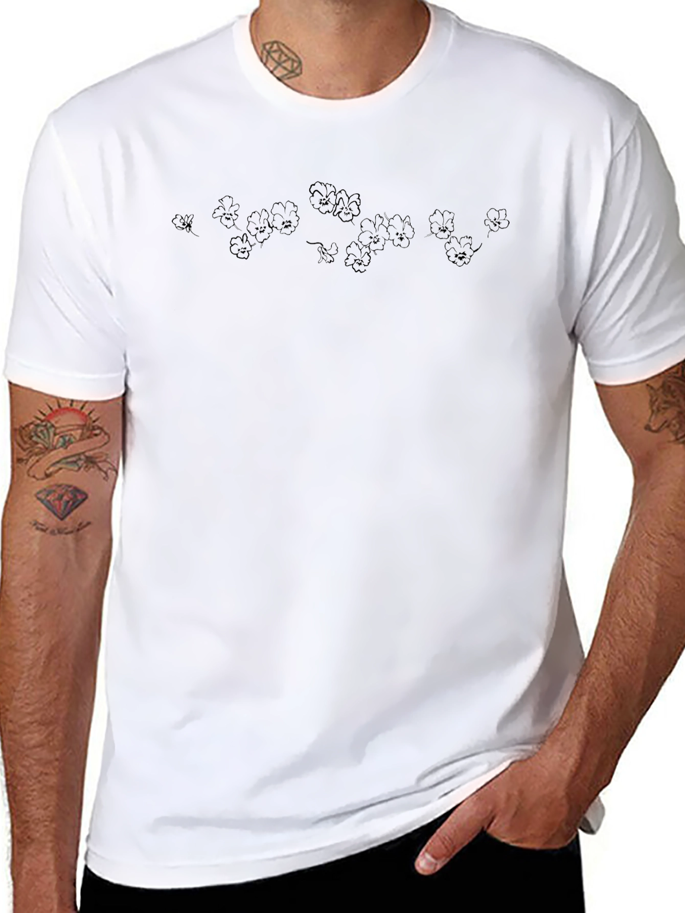 Black Floral Print Crew Neck T-Shirt
