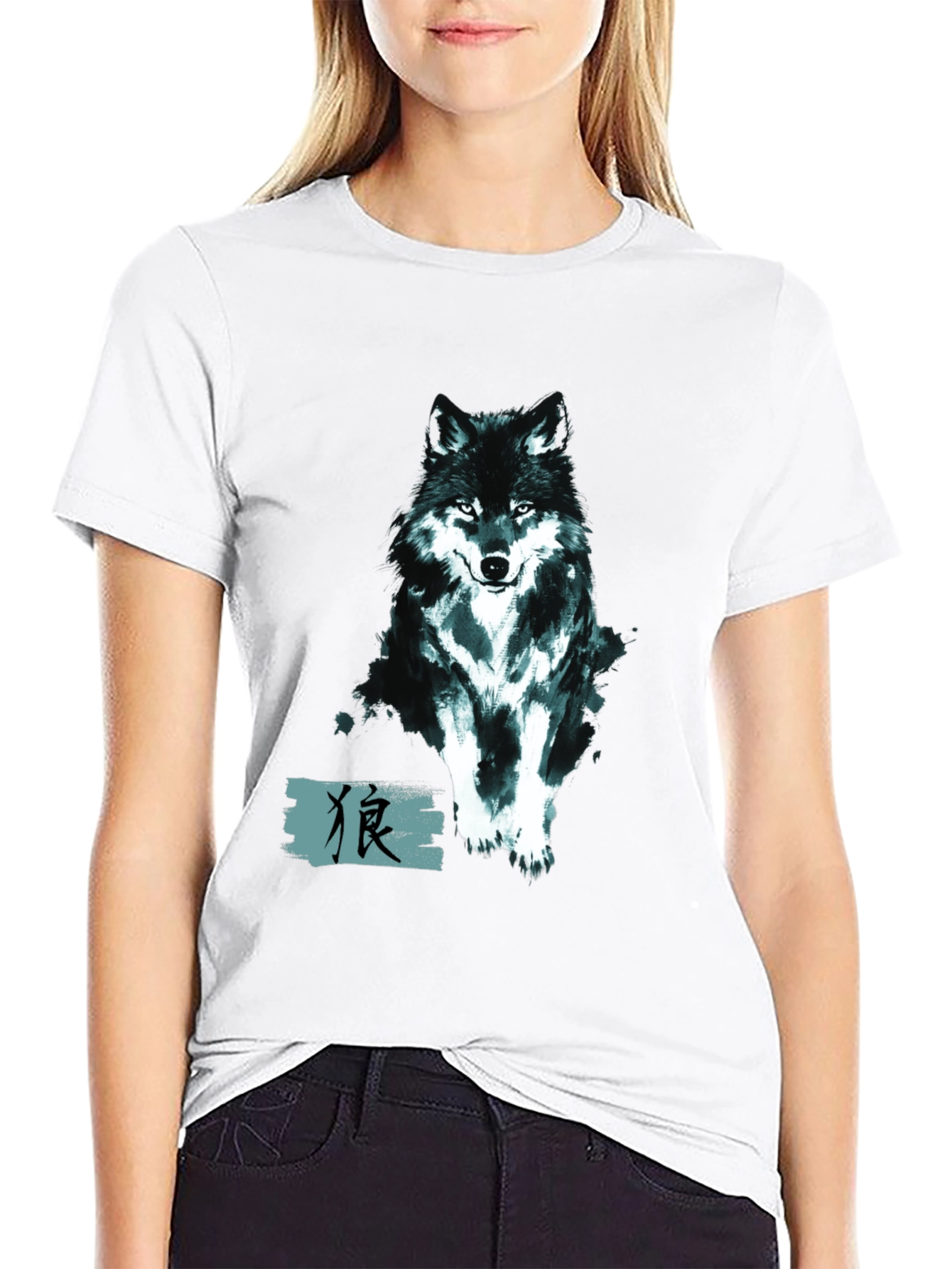 Mens Black Wolf Graphic Print Tee