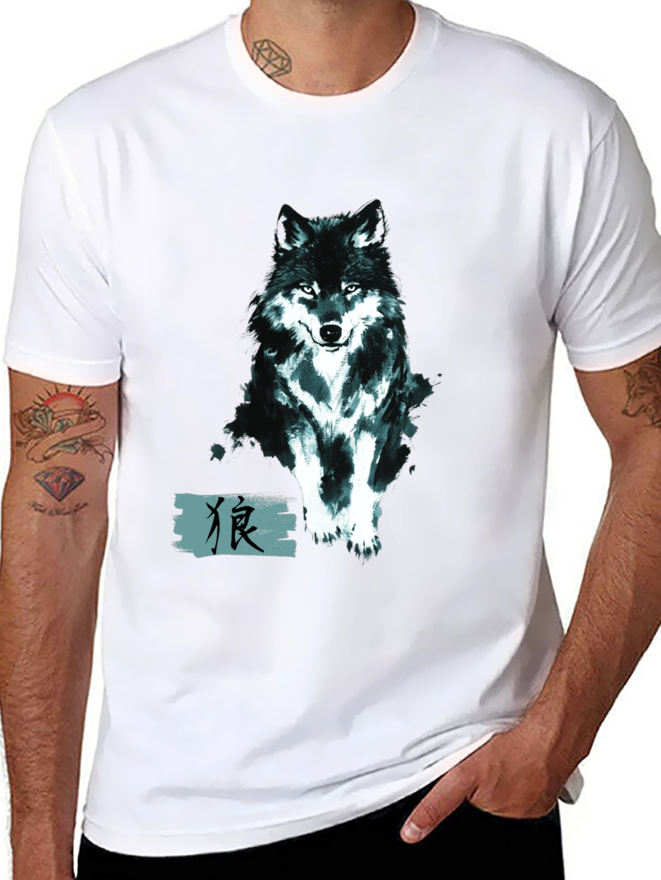 Mens Black Wolf Graphic Print Tee