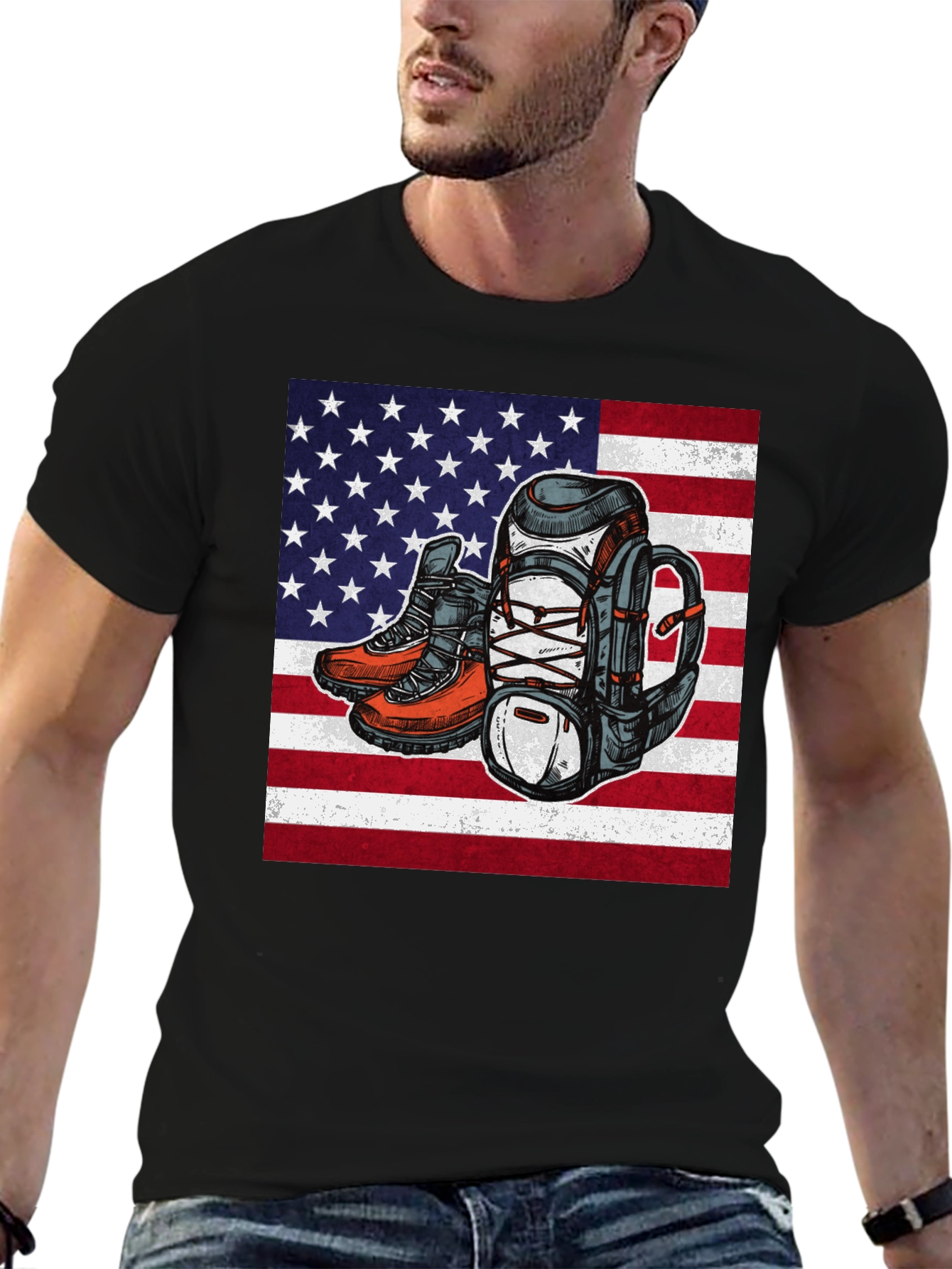 Hiking Adventure T-Shirt - American Flag Design