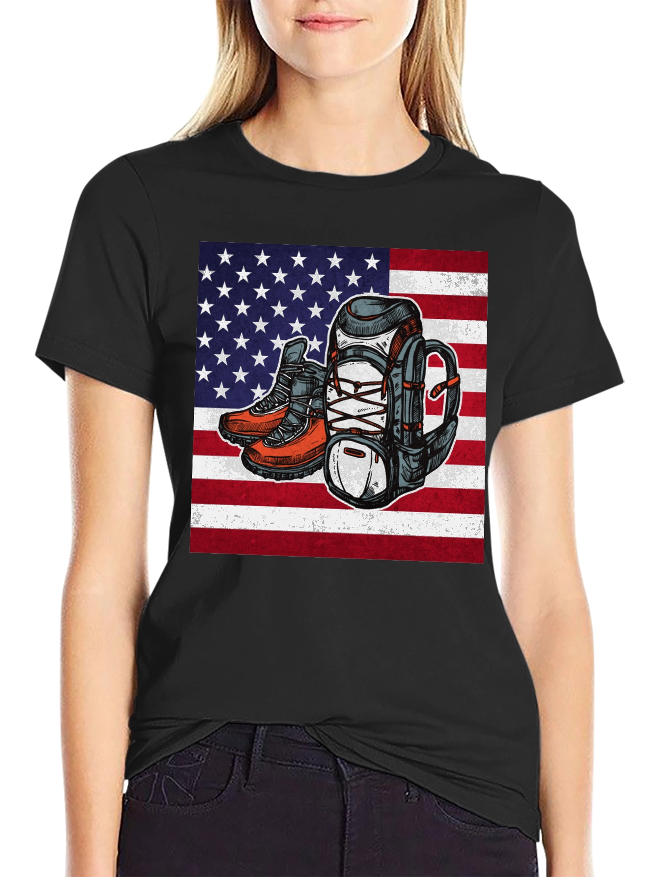 Hiking Adventure T-Shirt - American Flag Design