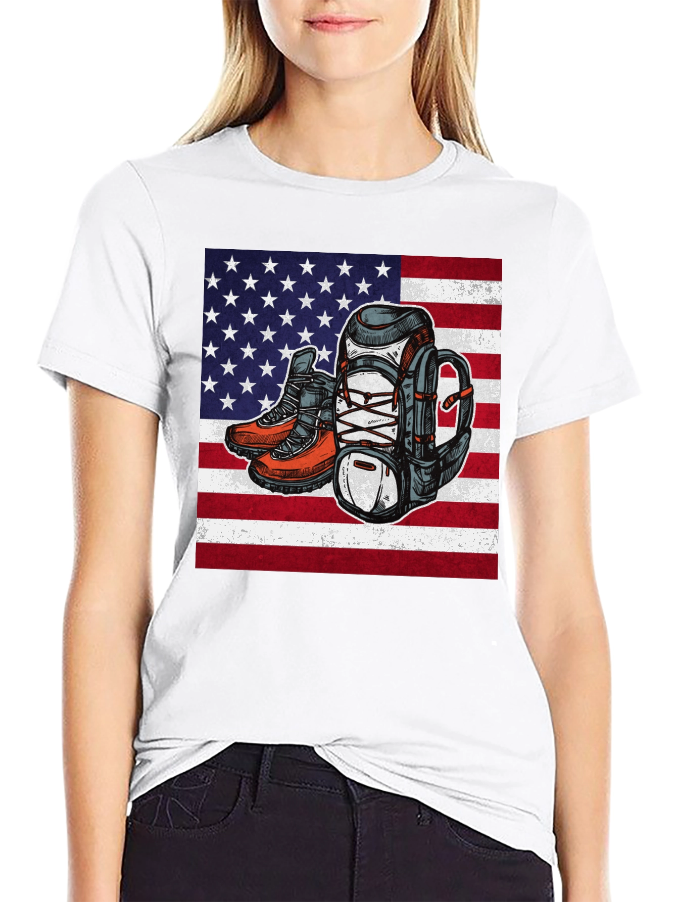 Hiking Adventure T-Shirt - American Flag Design