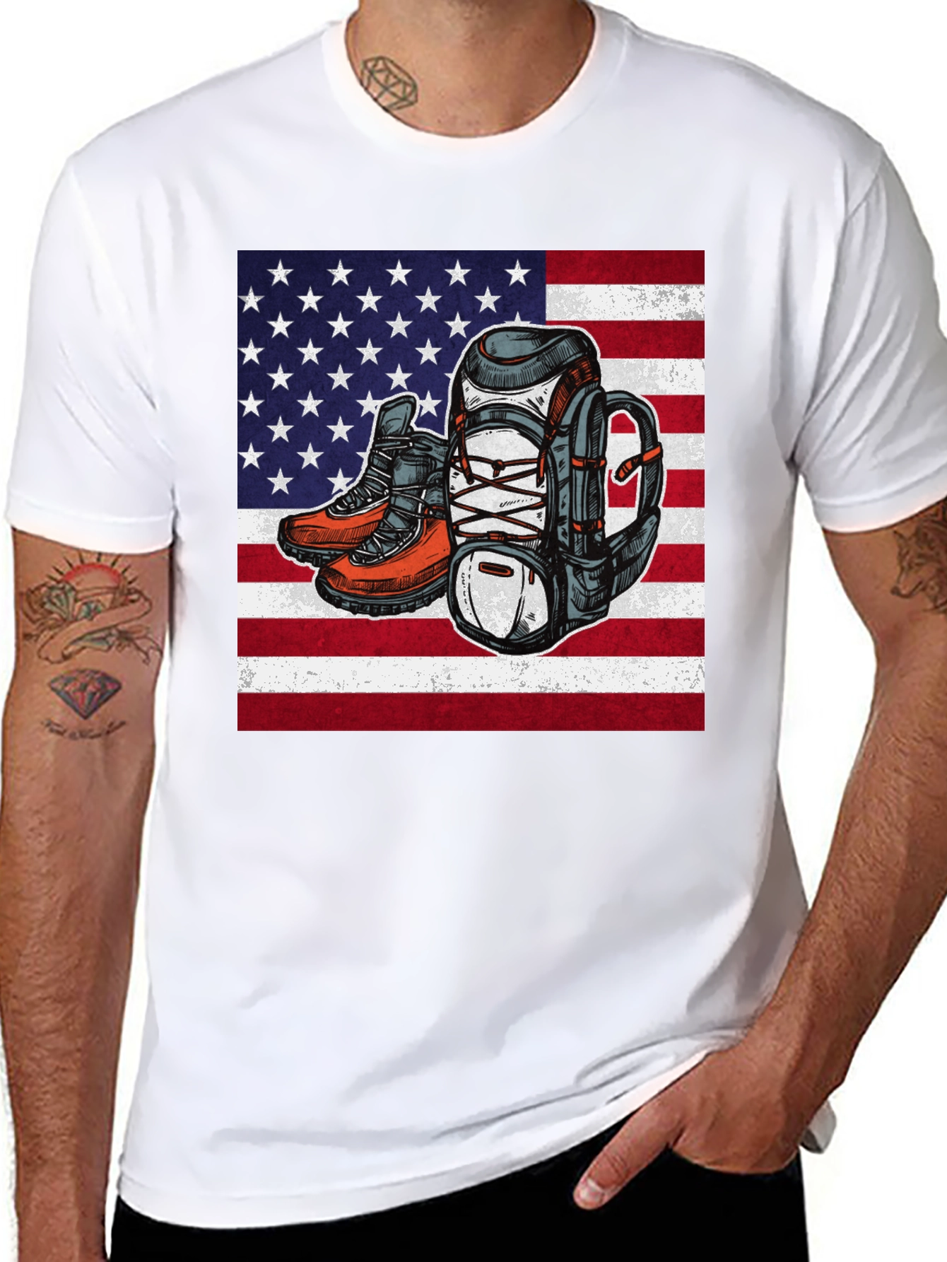 Hiking Adventure T-Shirt - American Flag Design