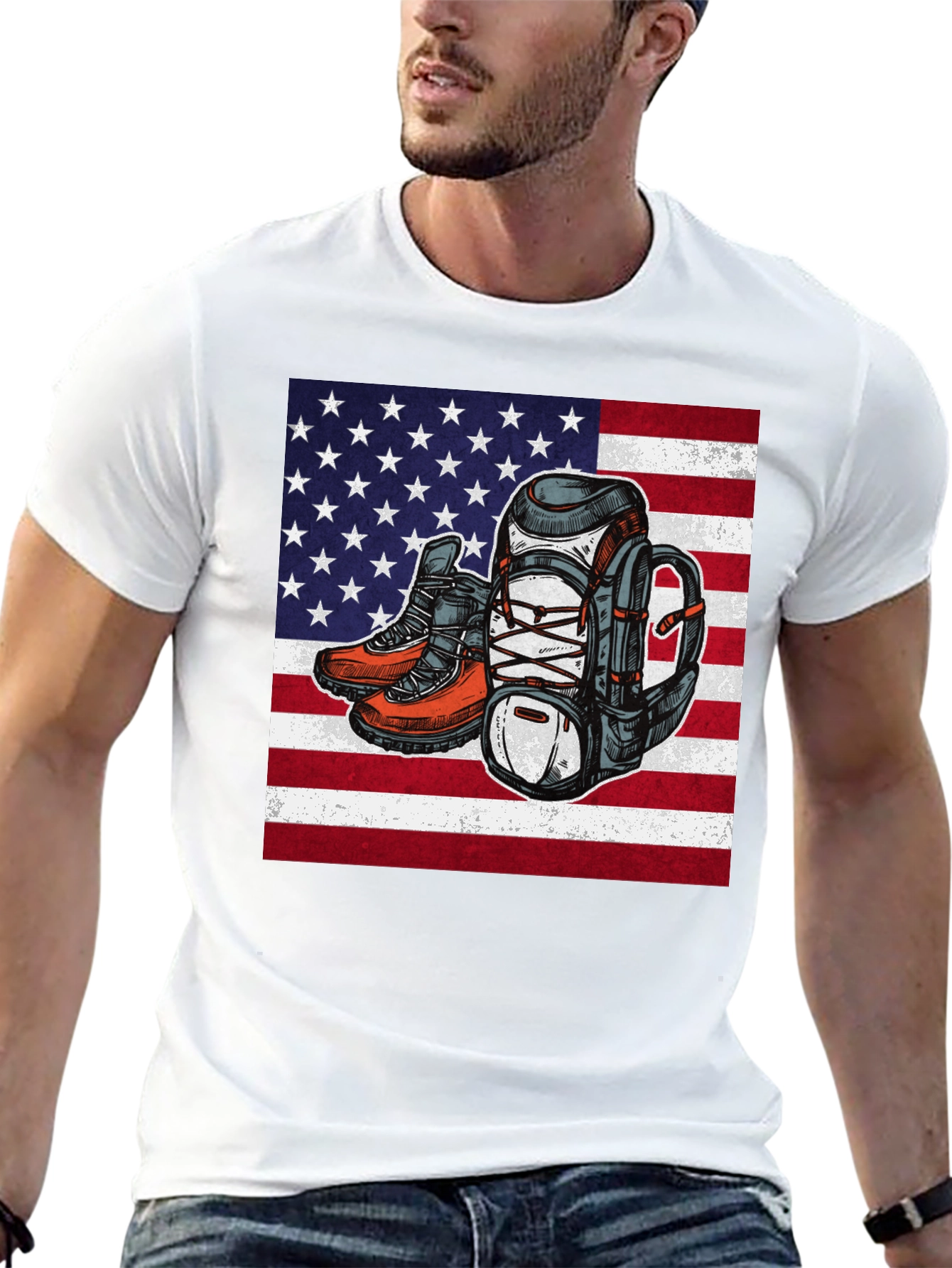 Hiking Adventure T-Shirt - American Flag Design