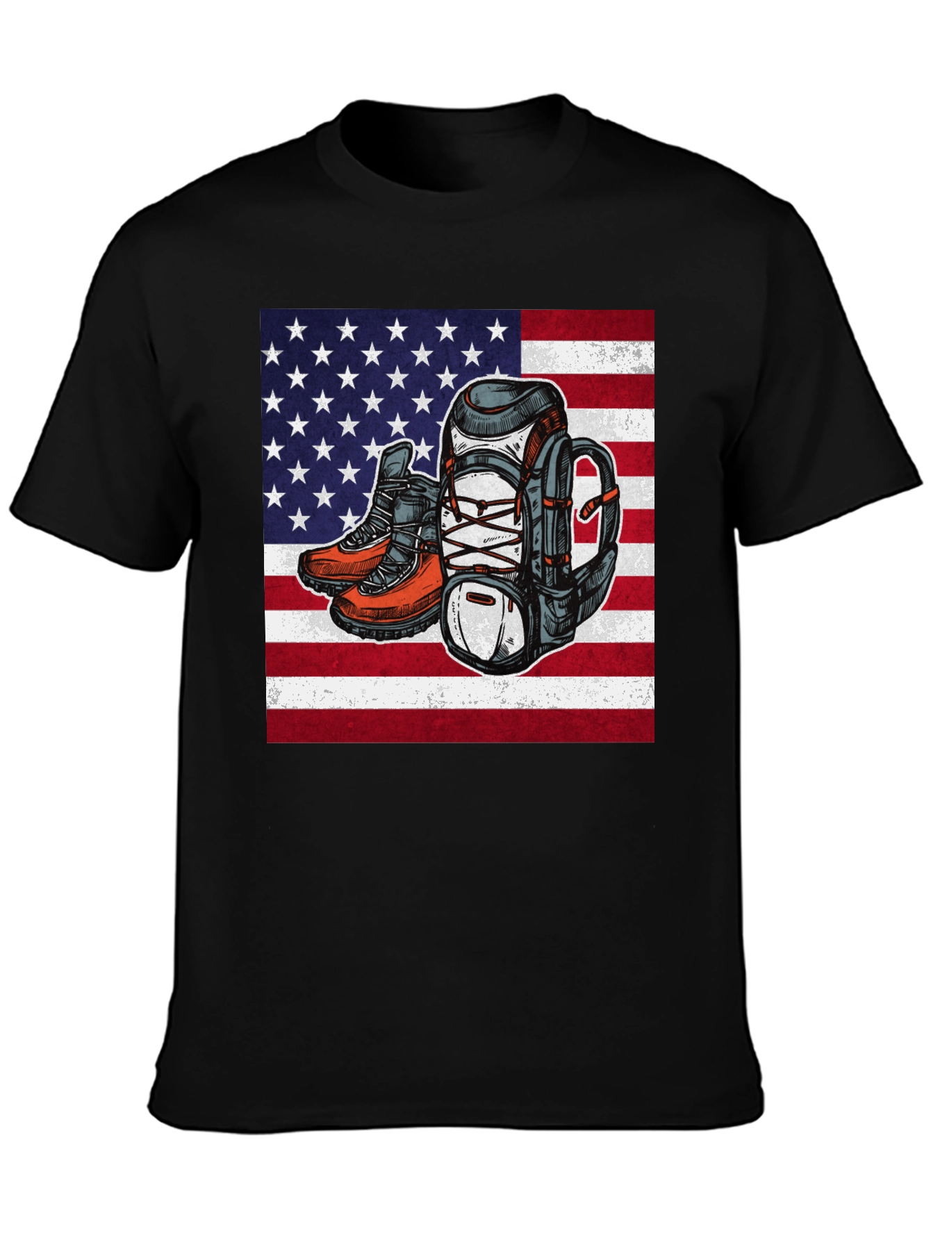 Hiking Adventure T-Shirt - American Flag Design