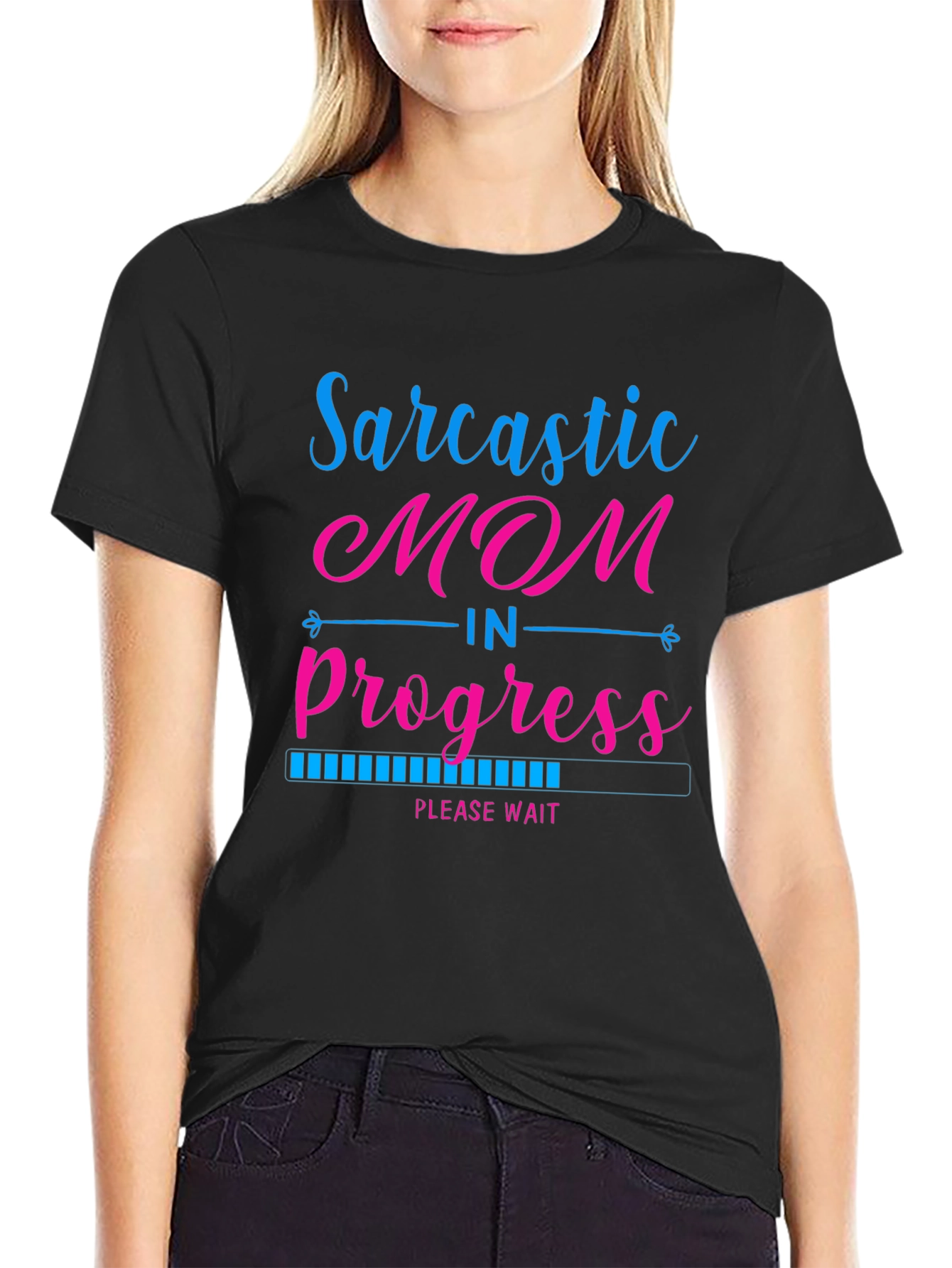 Sarcastic Mom in Progress Black T-Shirt