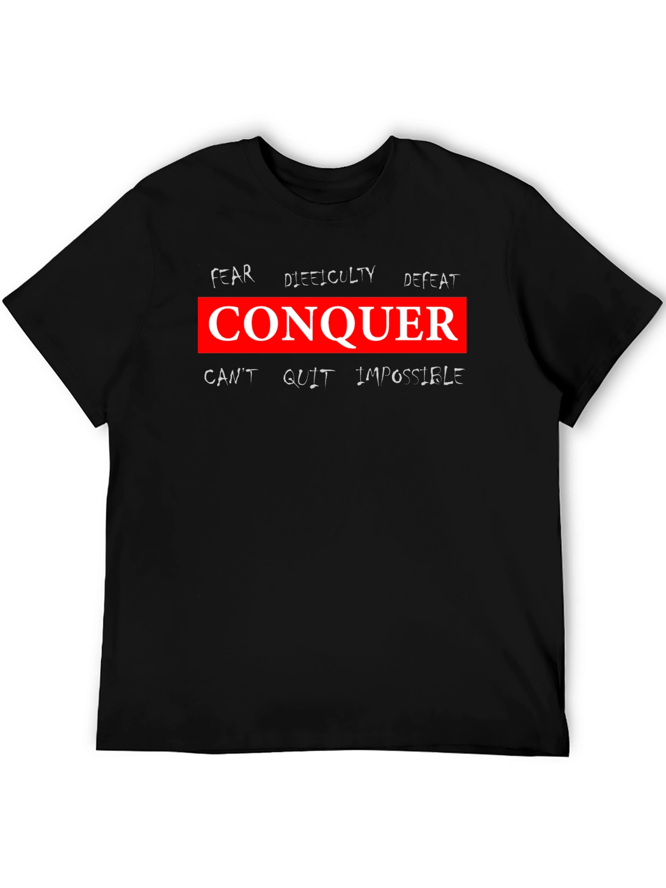Conquer Graphic Tee - Motivational Black T-Shirt