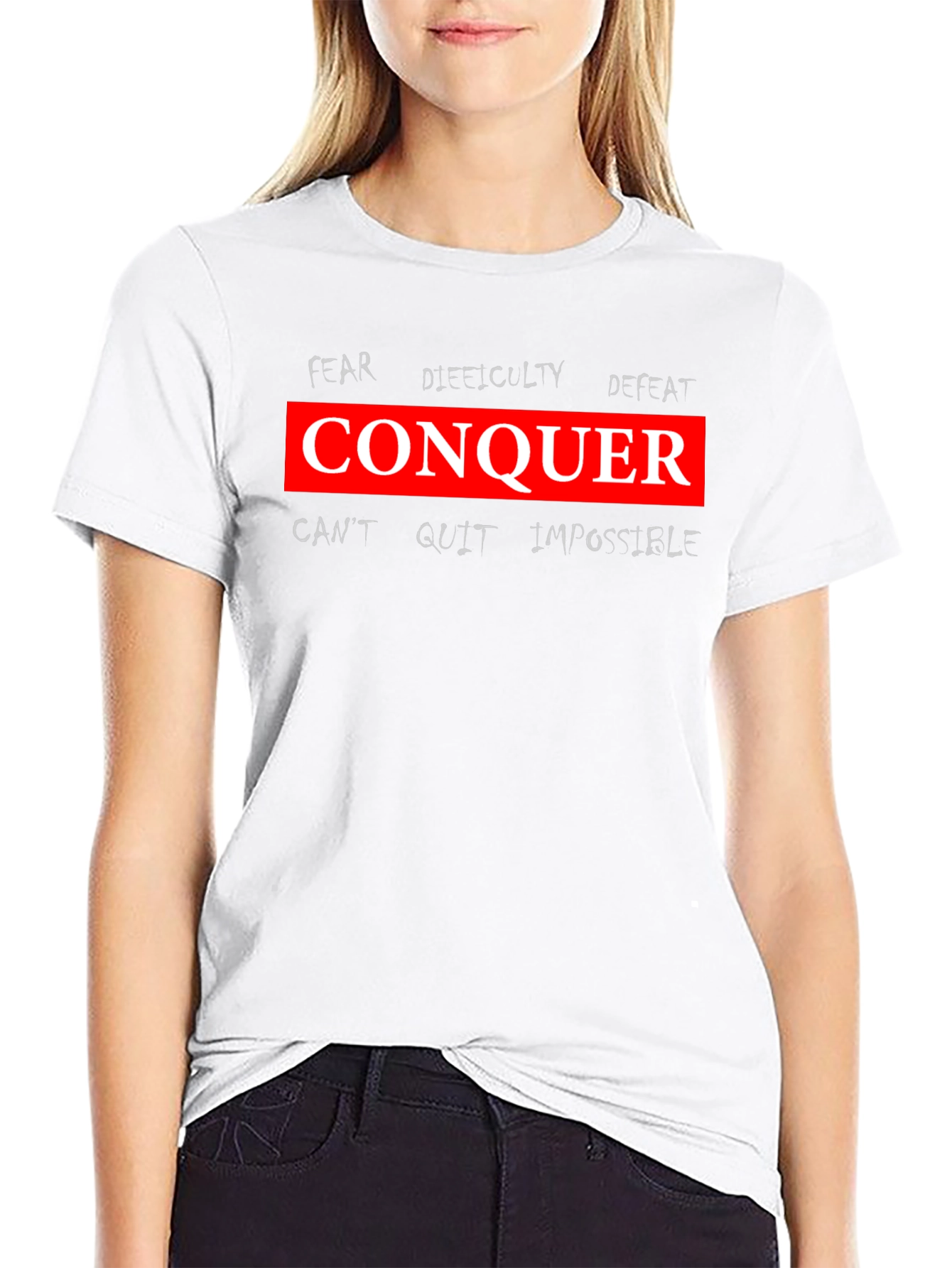 Conquer Graphic Tee - Motivational Black T-Shirt