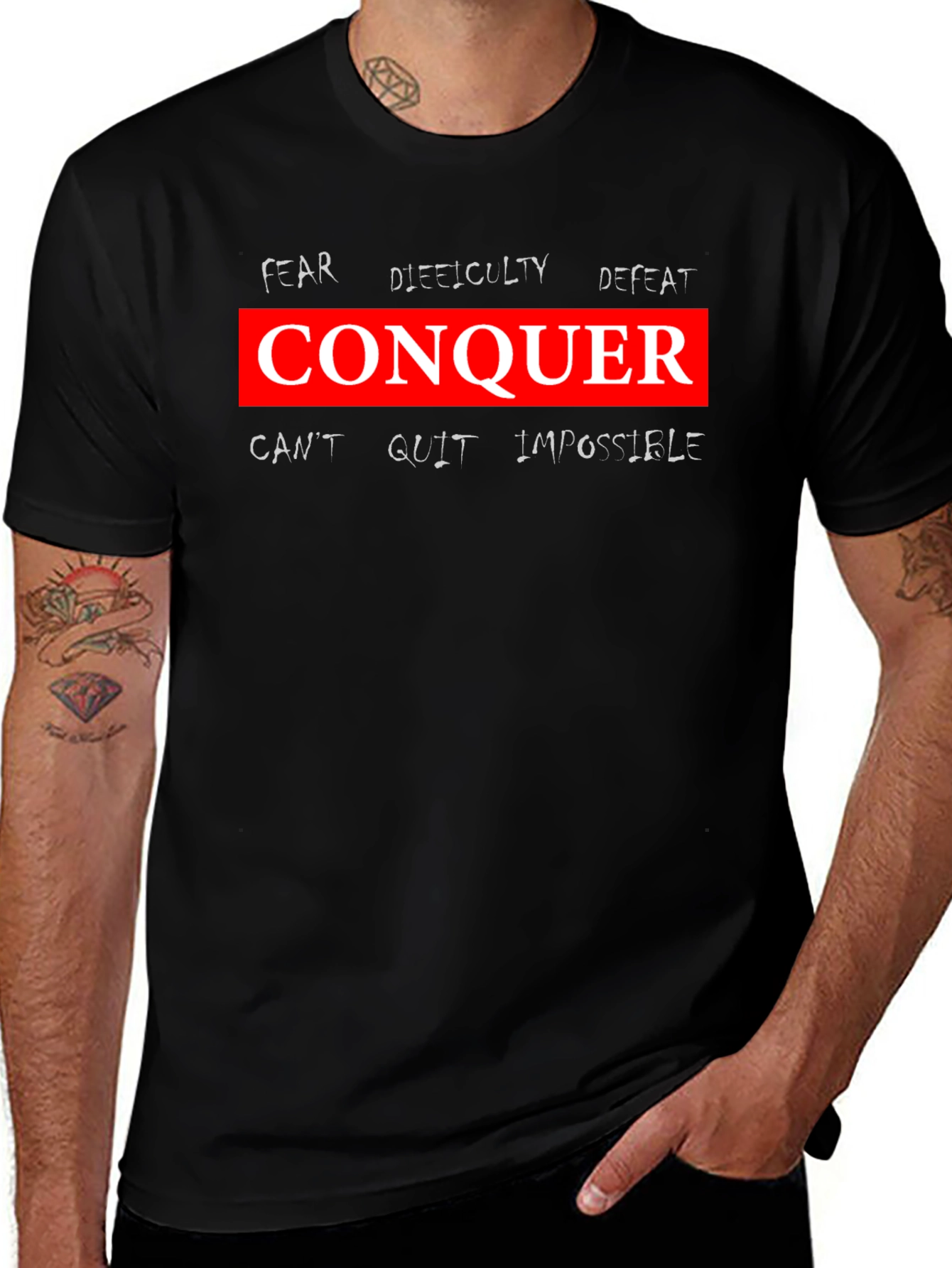 Conquer Graphic Tee - Motivational Black T-Shirt