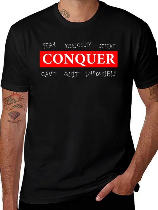 Conquer Graphic Tee - Motivational Black T-Shirt