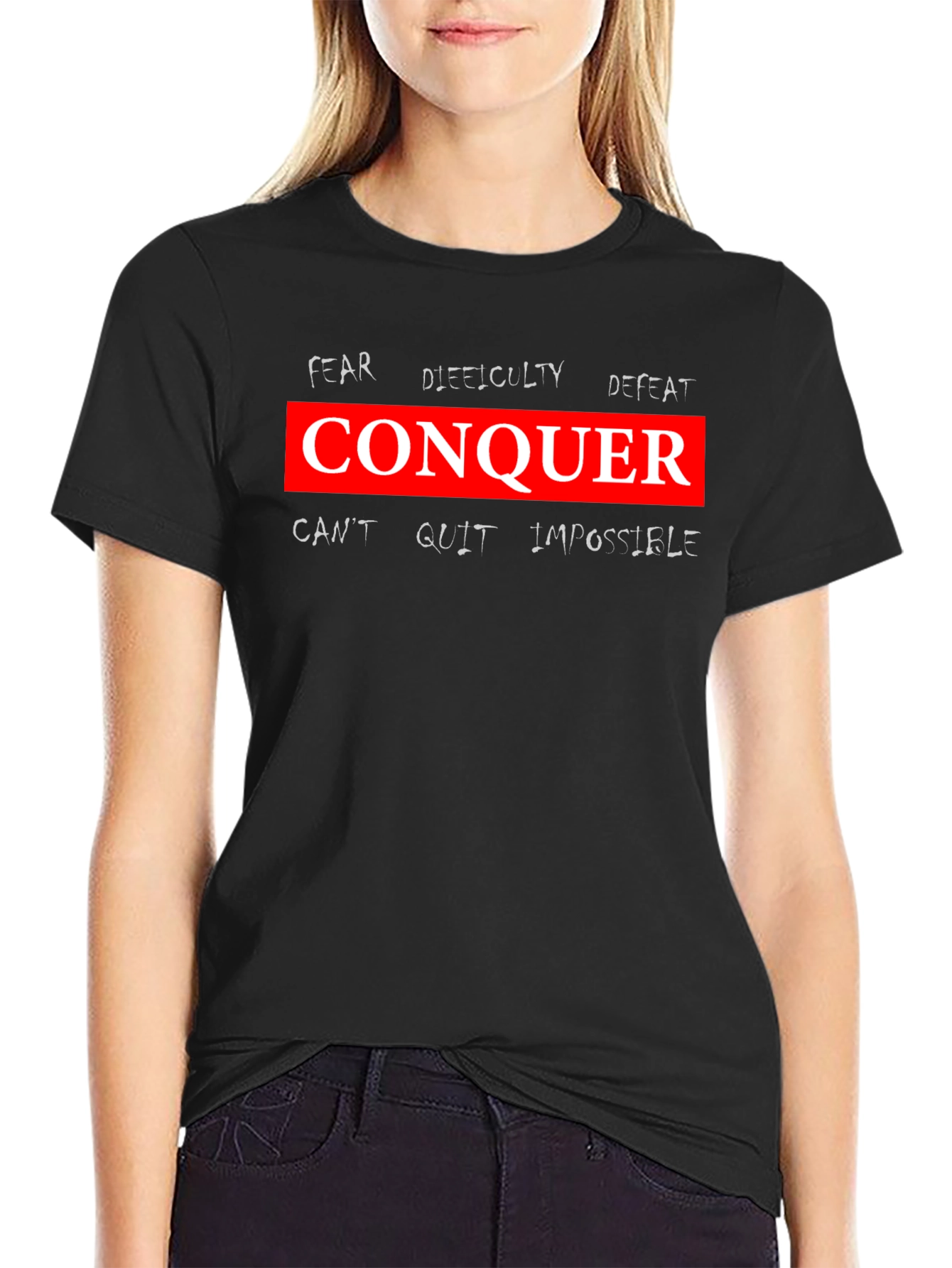 Conquer Graphic Tee - Motivational Black T-Shirt