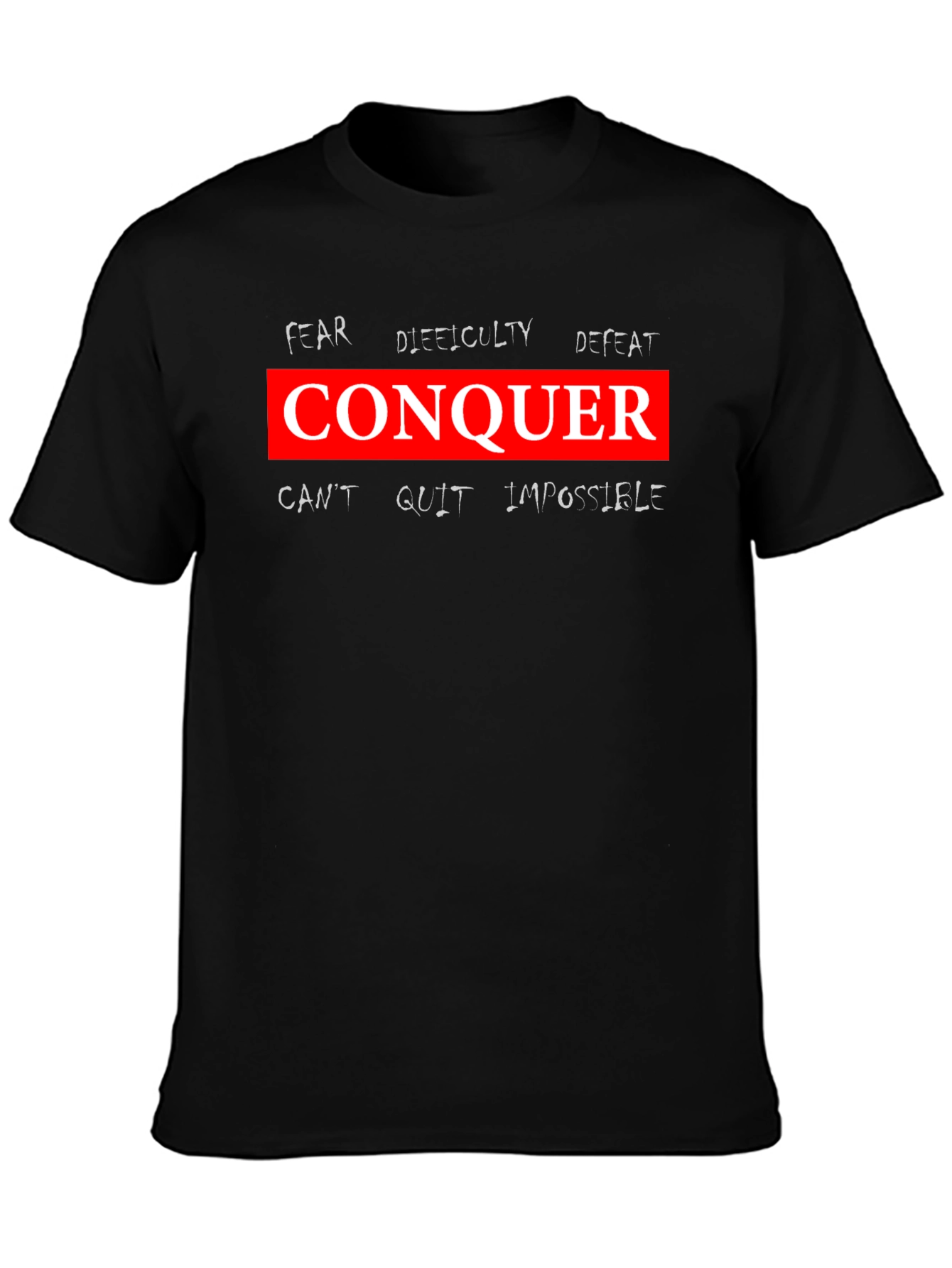 Conquer Graphic Tee - Motivational Black T-Shirt