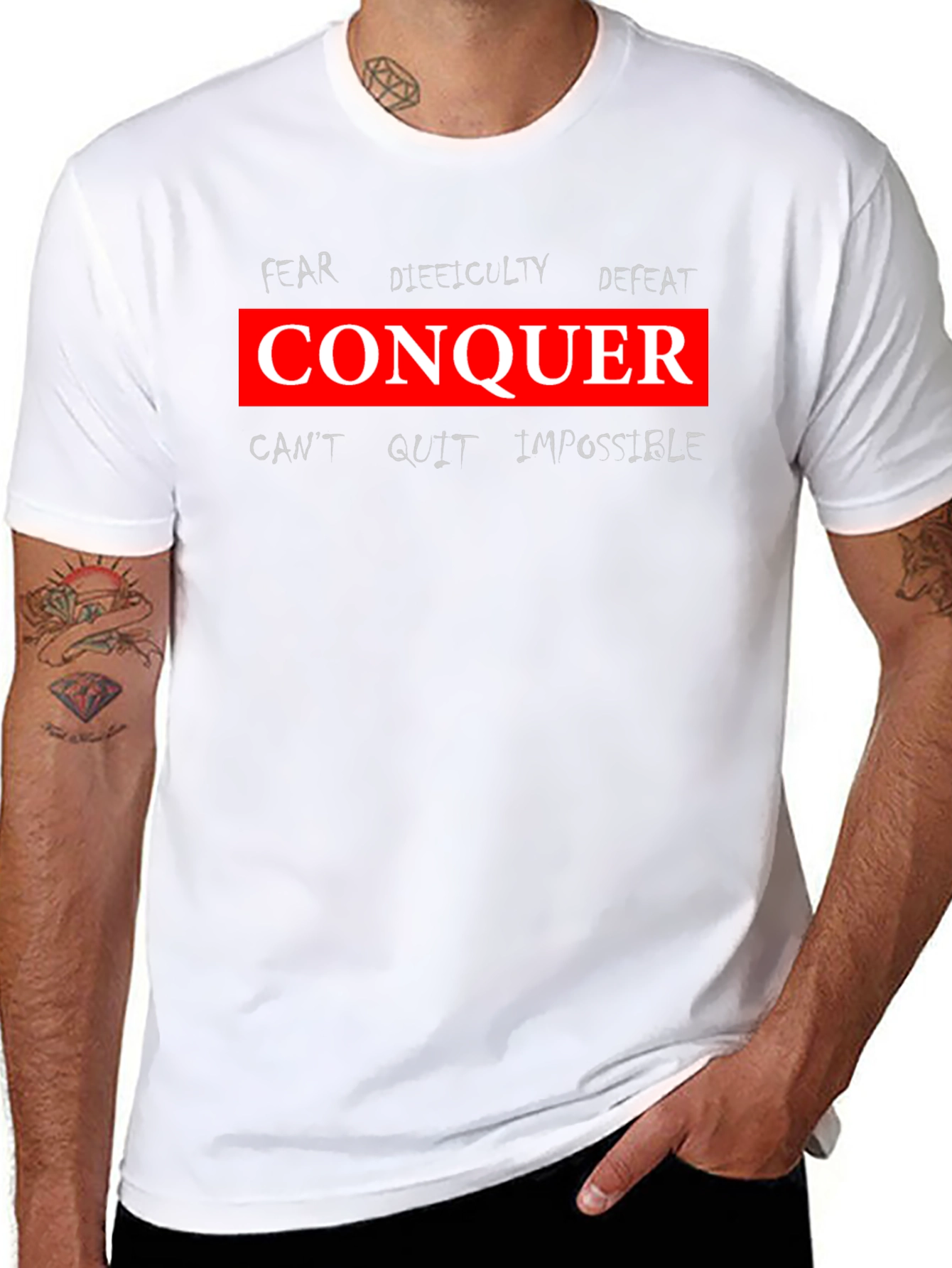 Conquer Graphic Tee - Motivational Black T-Shirt