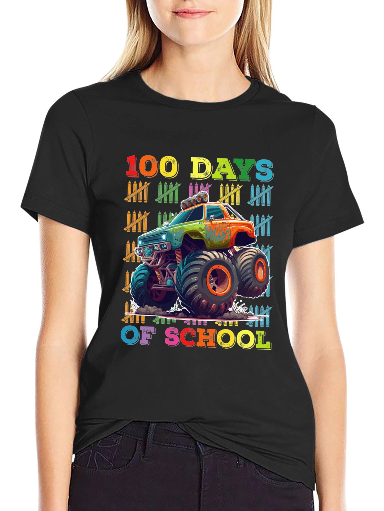100 Days of School Monster Truck T-Shirt