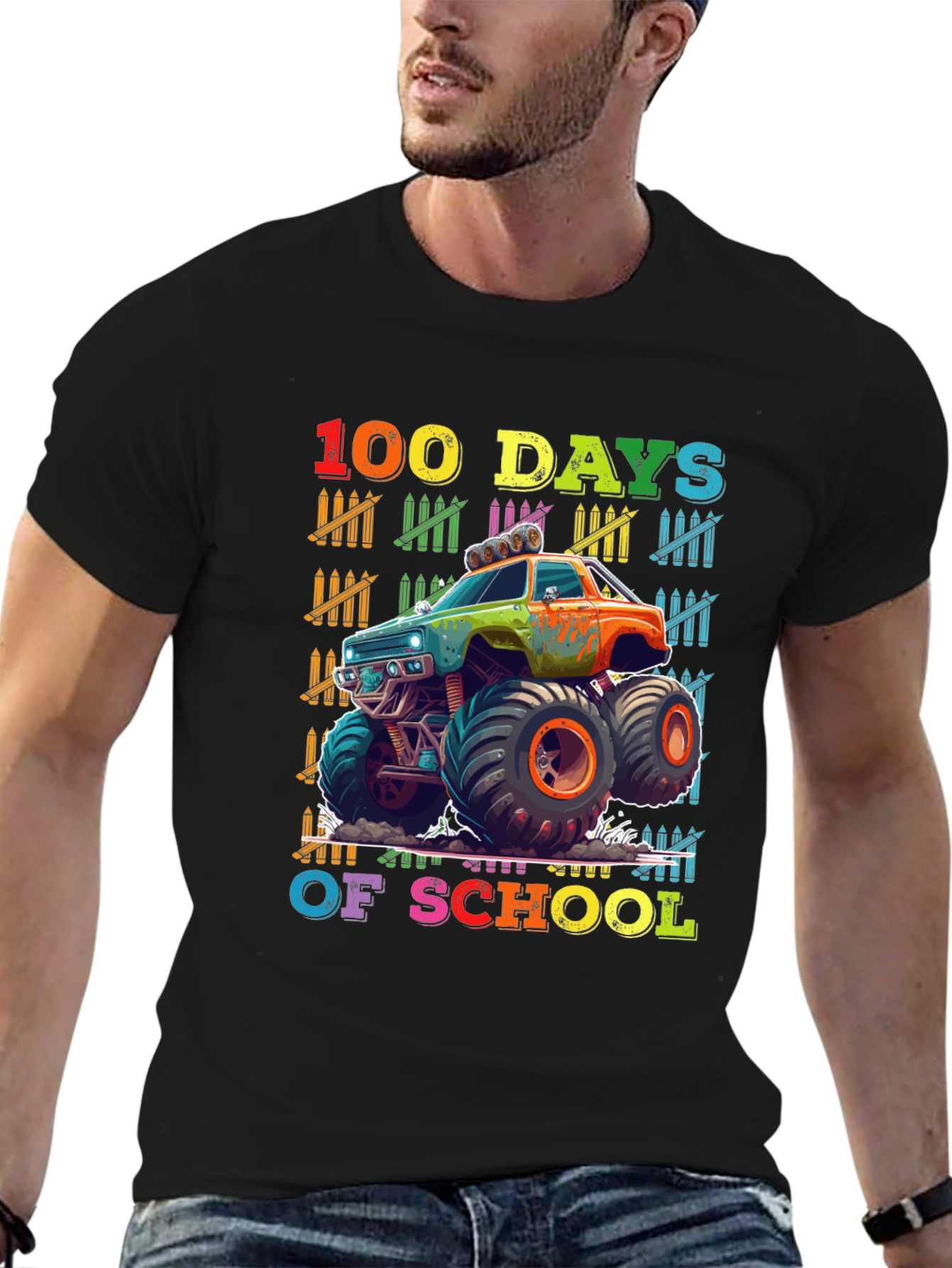 100 Days of School Monster Truck T-Shirt