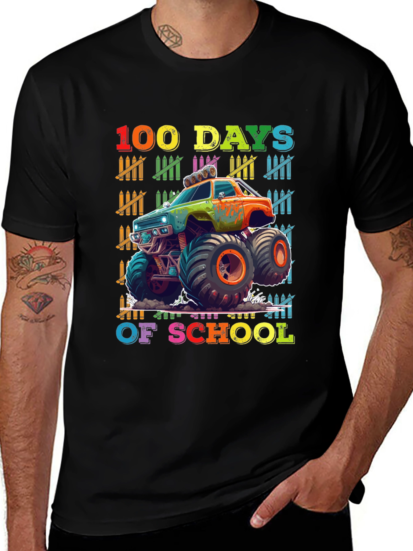 100 Days of School Monster Truck T-Shirt