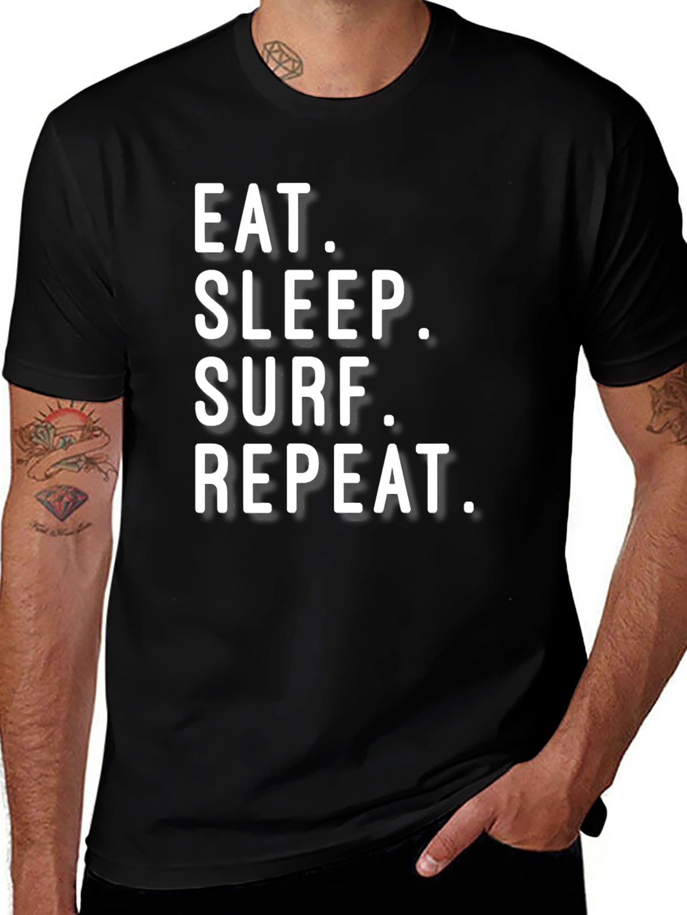 Eat Sleep Surf Repeat Black Graphic Tee