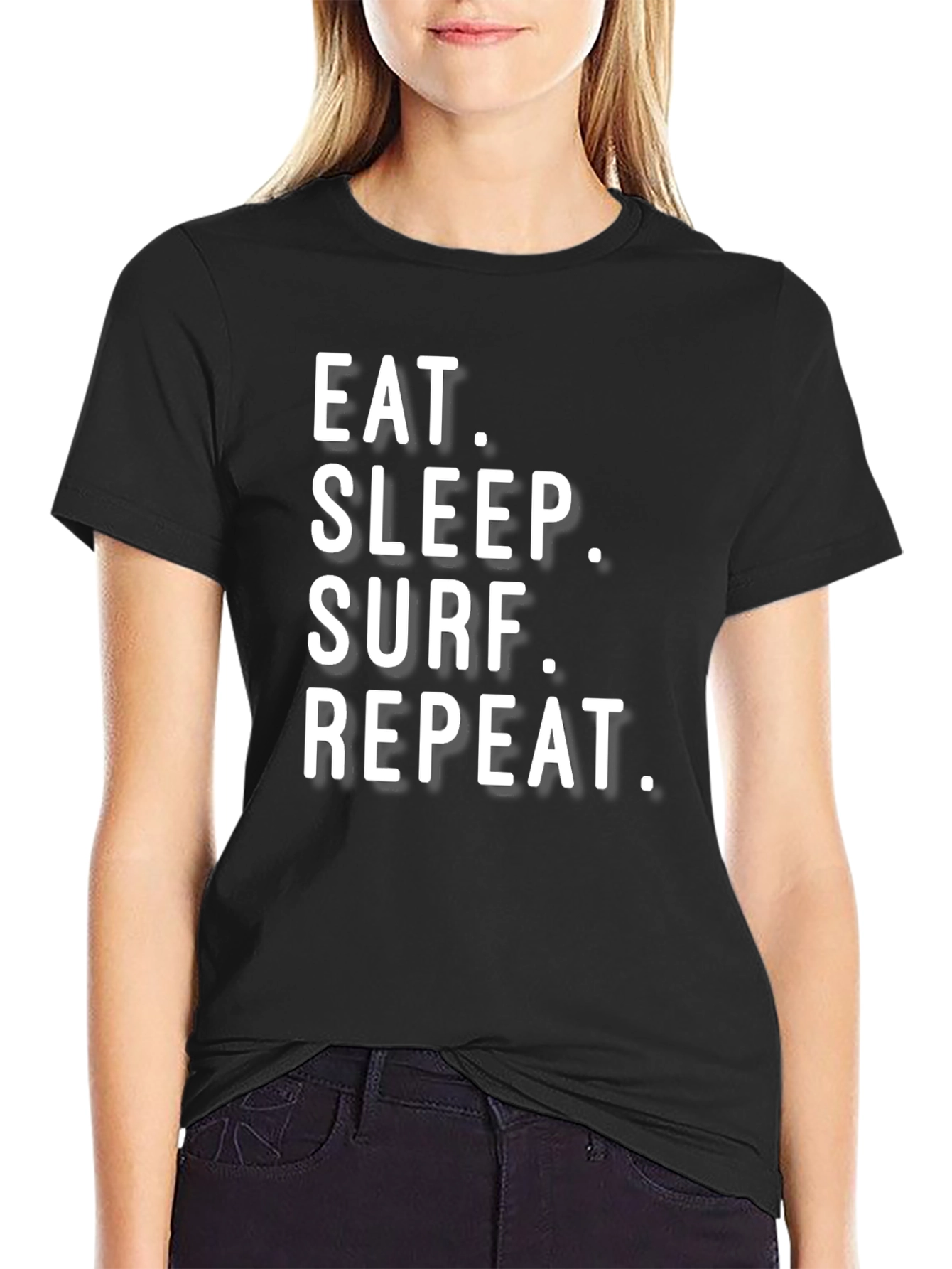 Eat Sleep Surf Repeat Black Graphic Tee