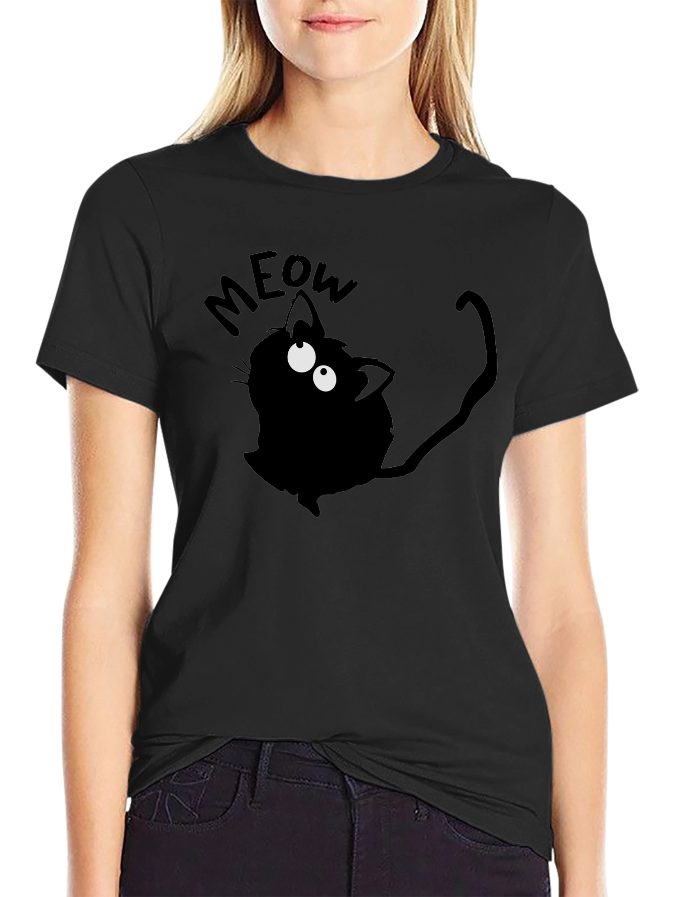 Meow Cat Graphic Tee - Mens Black T-Shirt
