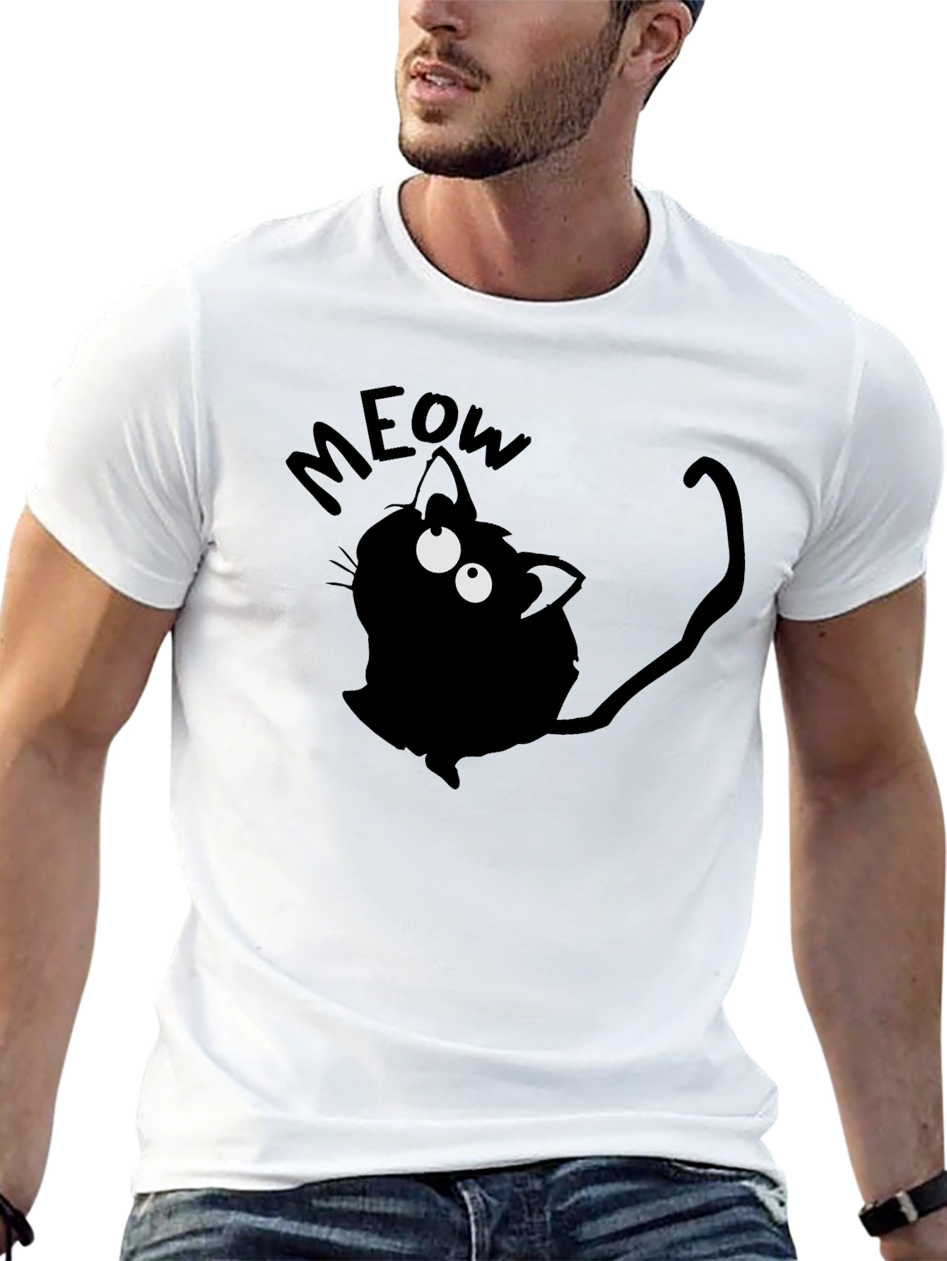 Meow Cat Graphic Tee - Mens Black T-Shirt