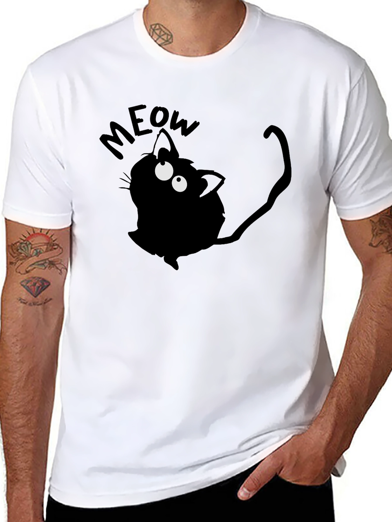 Meow Cat Graphic Tee - Mens Black T-Shirt