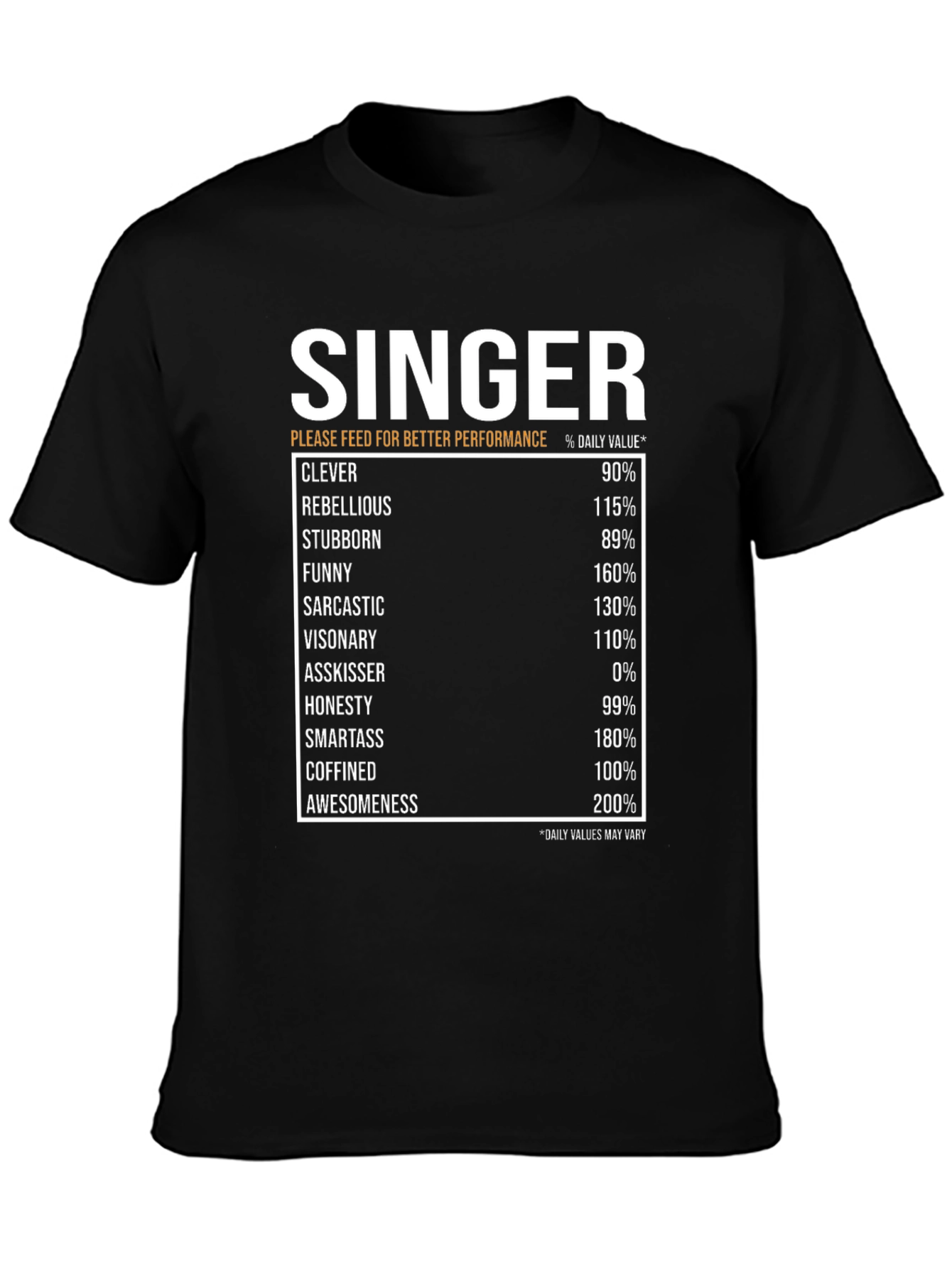 Singer Nutrition Facts T-Shirt