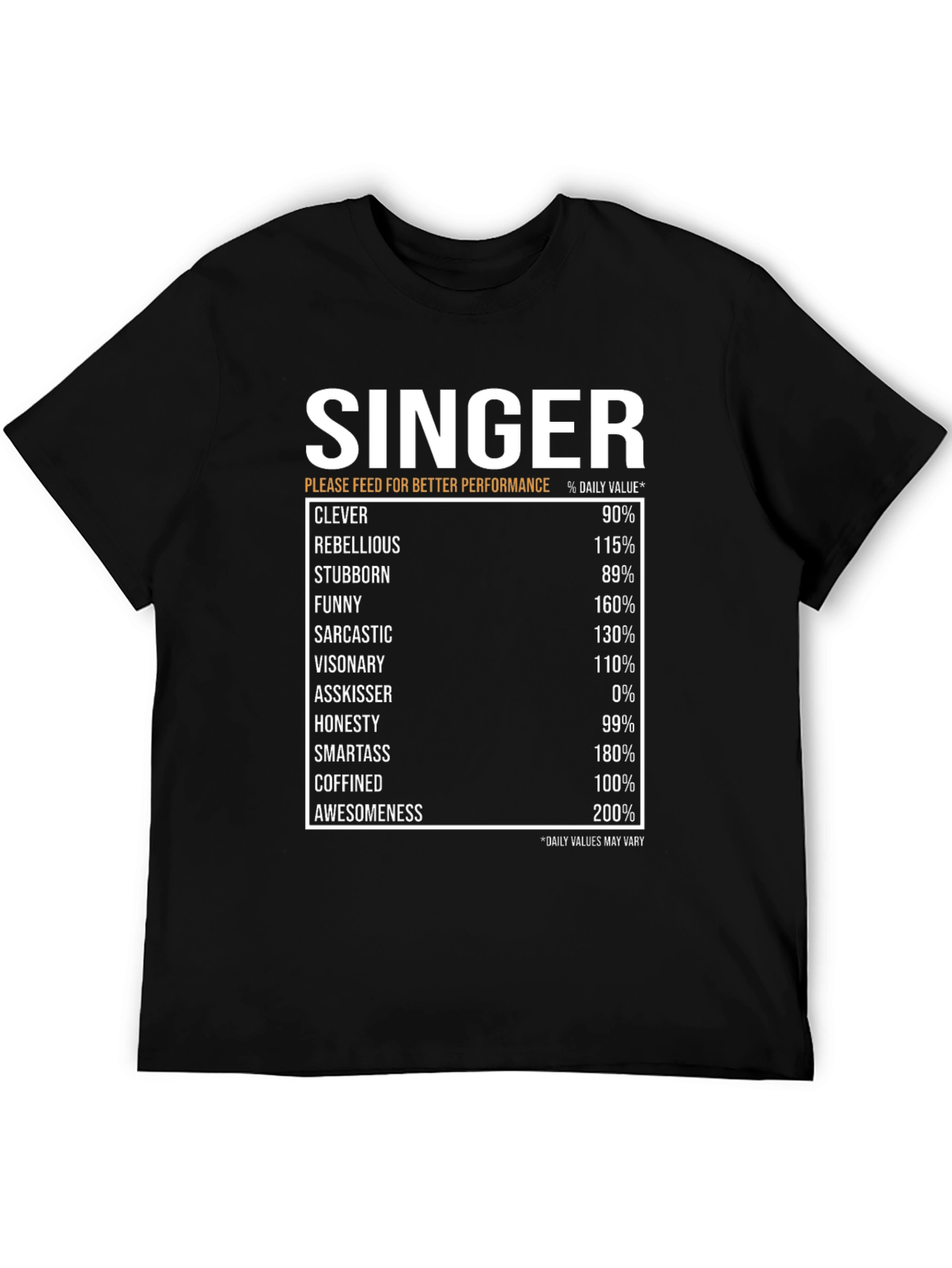Singer Nutrition Facts T-Shirt