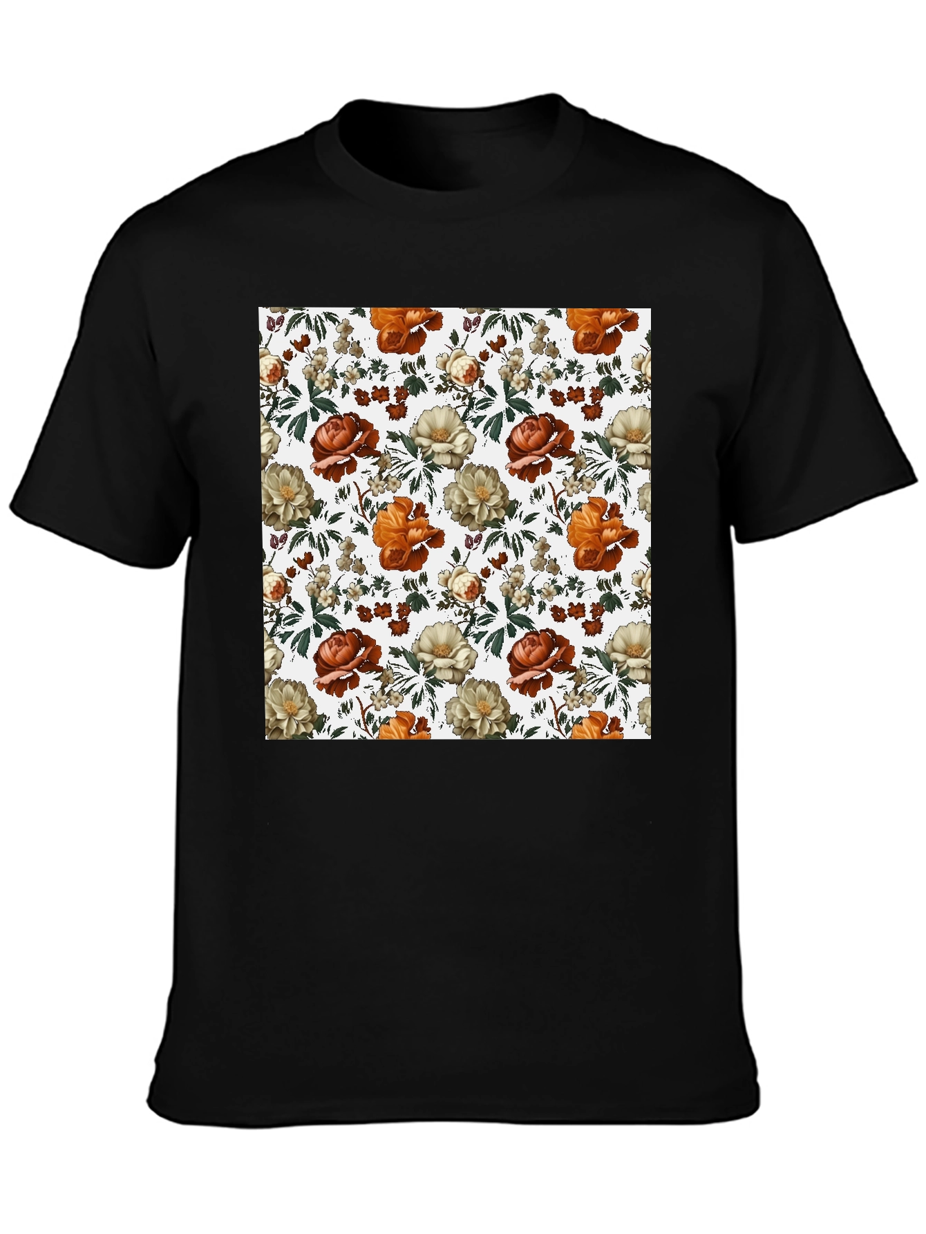 Floral Print Tee - Black Cotton Blend