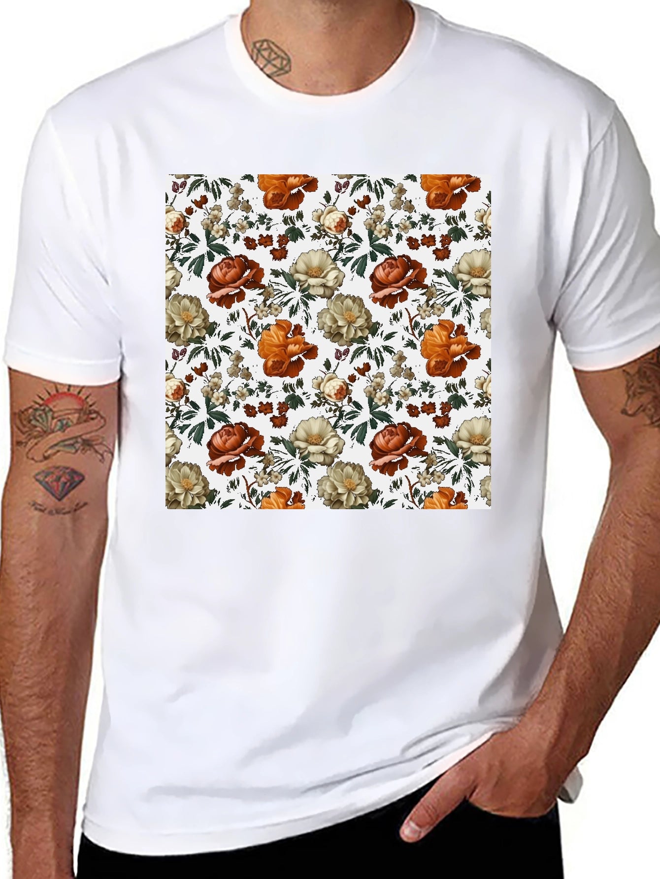 Floral Print Tee - Black Cotton Blend