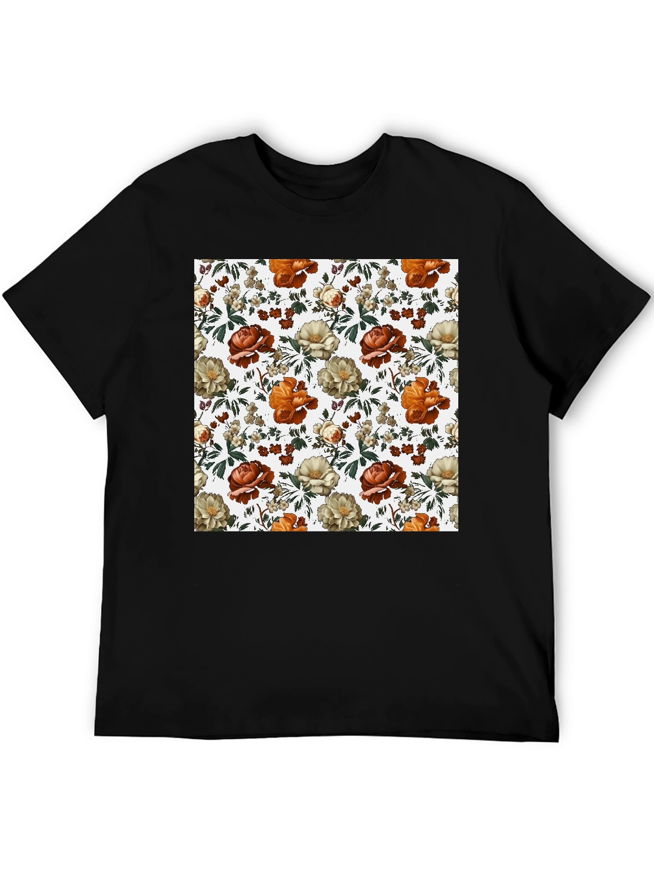 Floral Print Tee - Black Cotton Blend