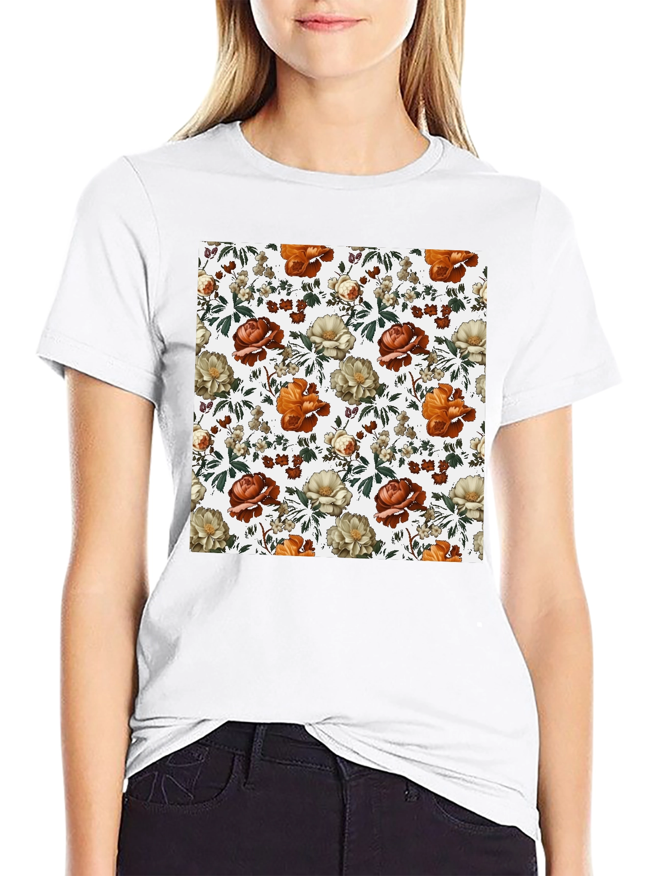 Floral Print Tee - Black Cotton Blend
