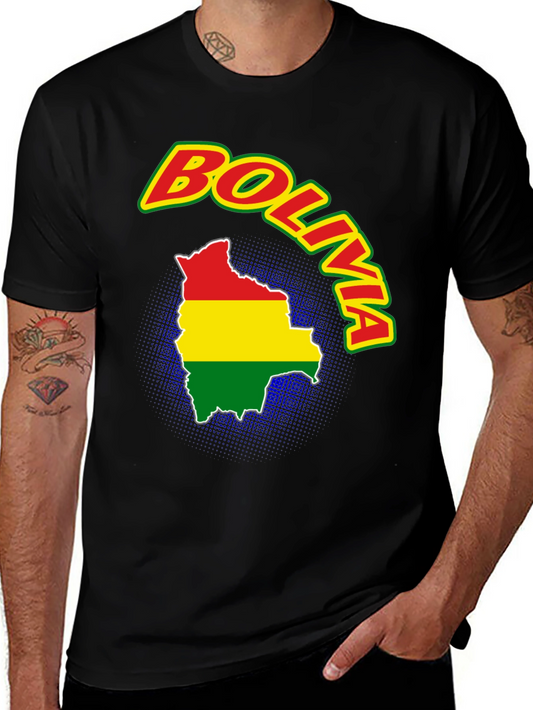 Bolivia Flag Map T-Shirt - Black