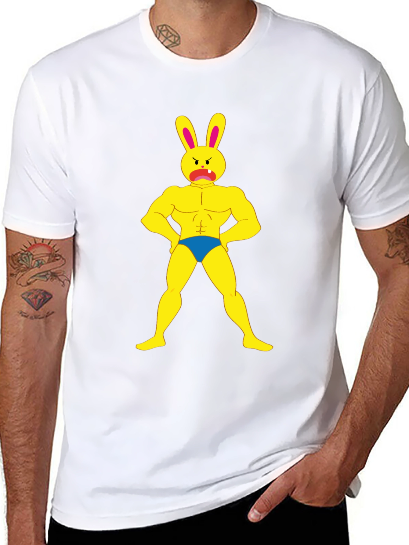 Funny Buff Bunny Graphic Black T-Shirt