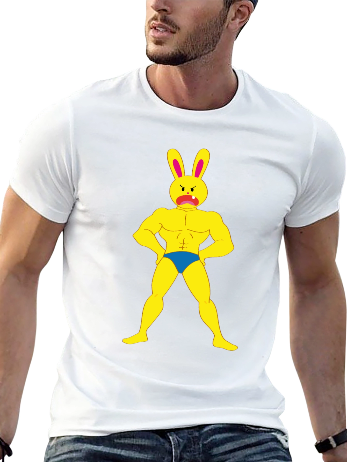 Funny Buff Bunny Graphic Black T-Shirt