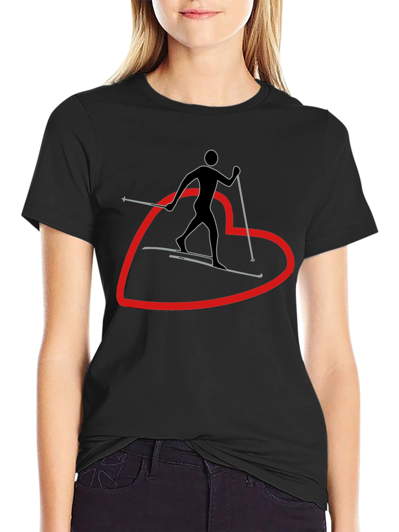 Skiing Heart Graphic T-Shirt