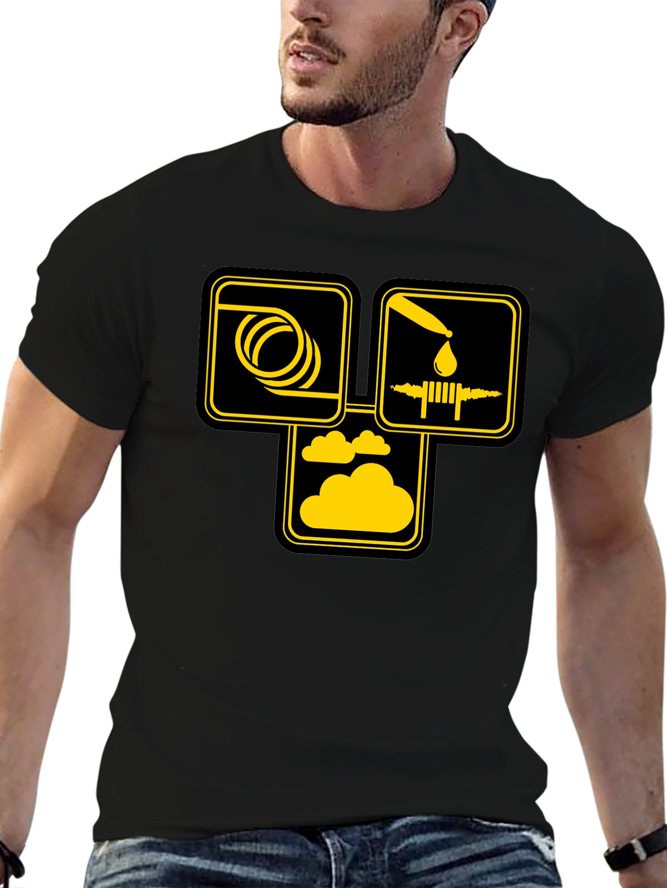 Hose Oil & Cloud T-Shirt - Black Cotton