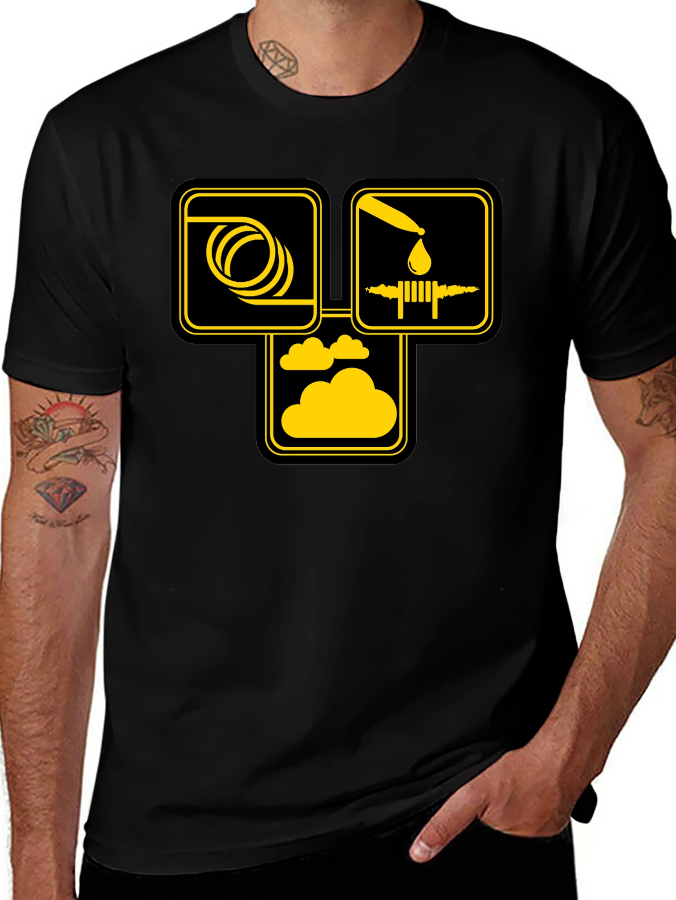 Hose Oil & Cloud T-Shirt - Black Cotton