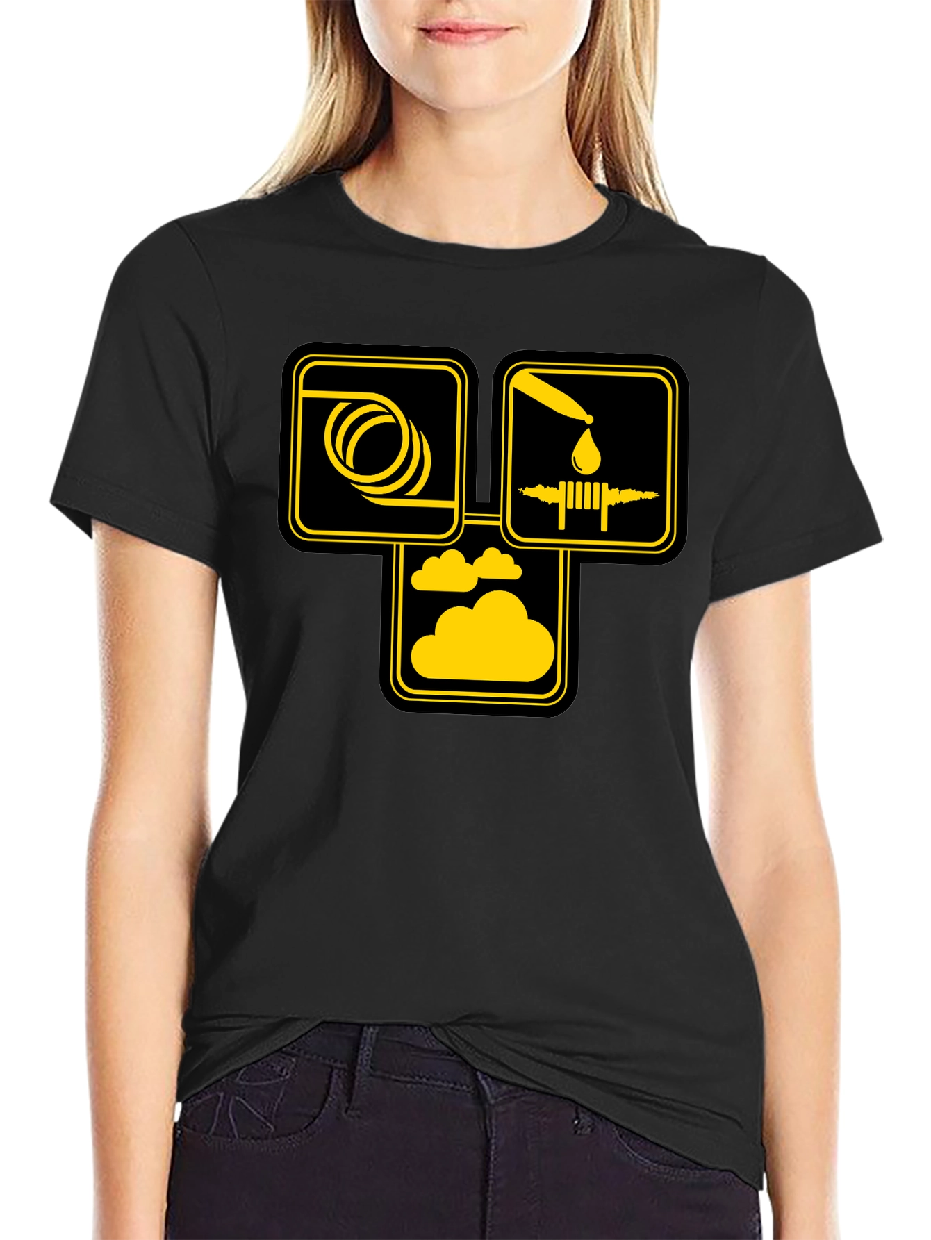 Hose Oil & Cloud T-Shirt - Black Cotton