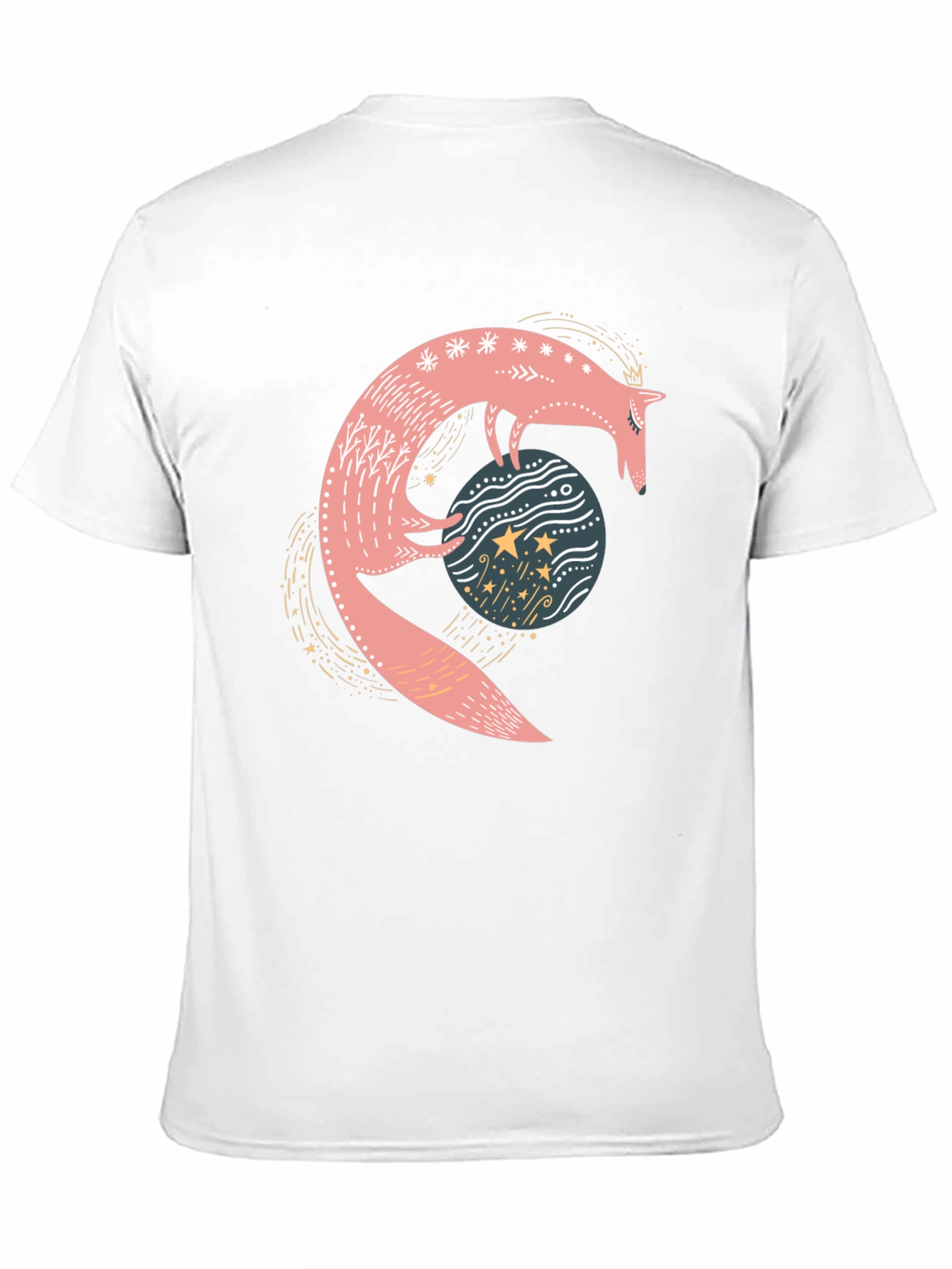 Whimsical Fox & Planet Black T-Shirt