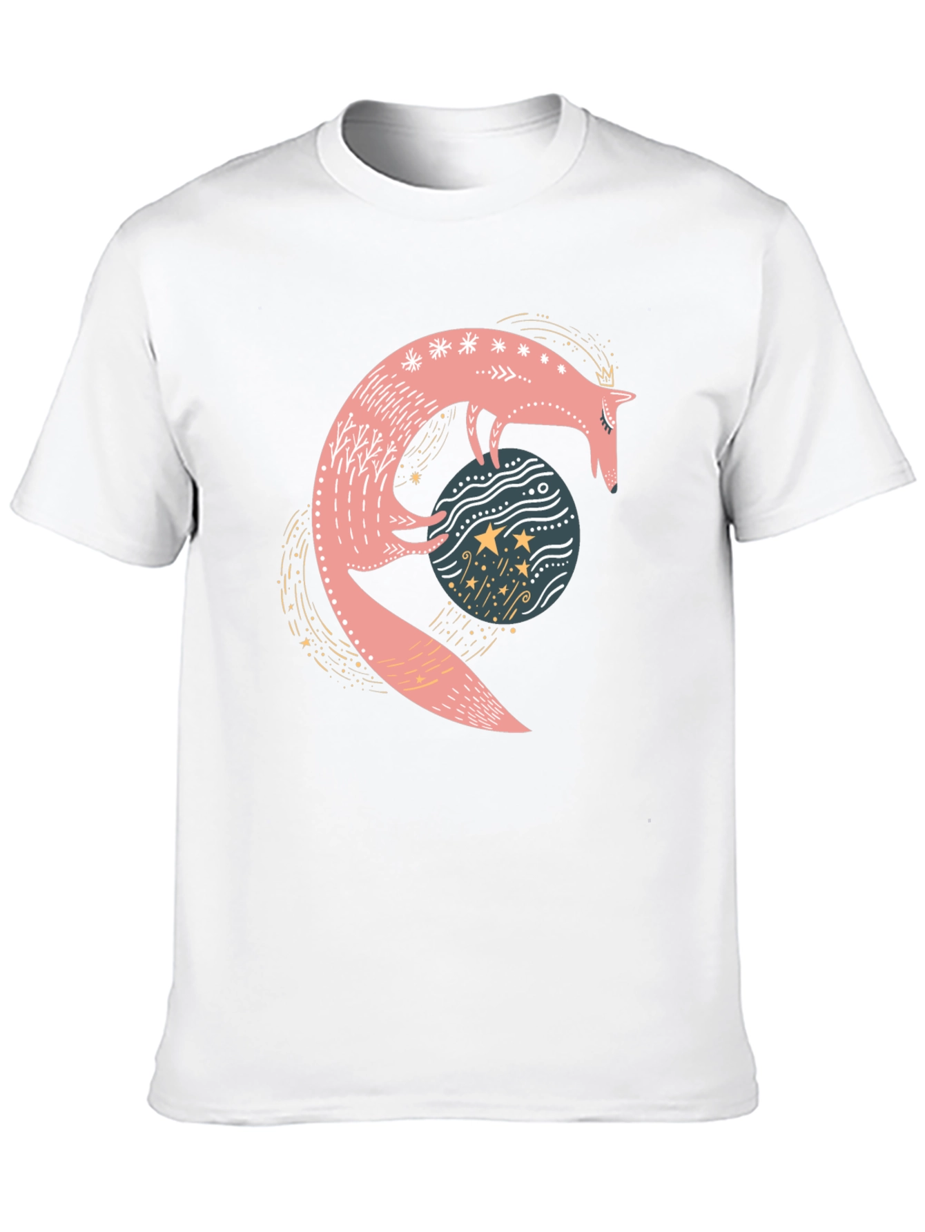 Whimsical Fox & Planet Black T-Shirt