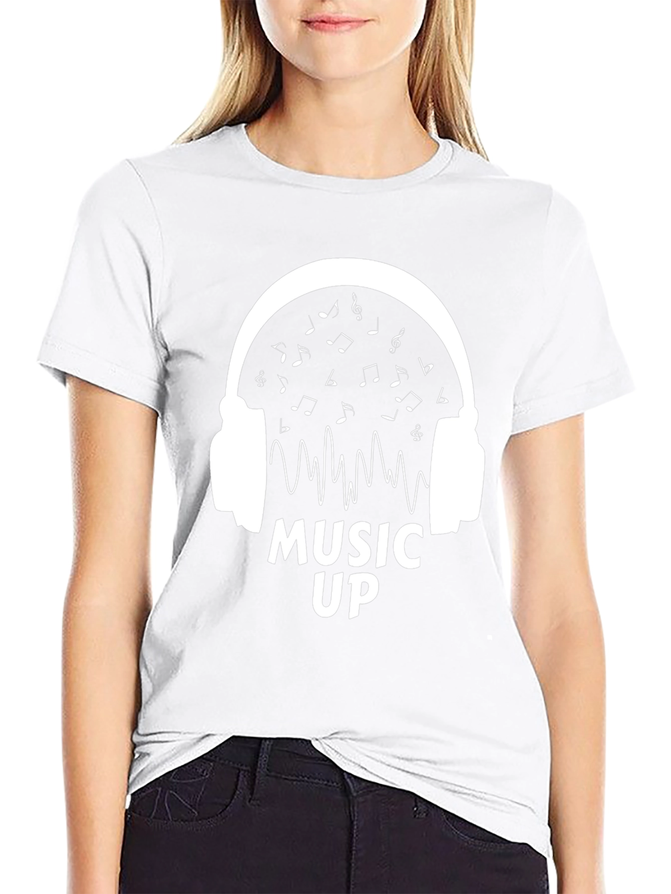 Music Up Headphones Graphic Tee - Black Cotton Shirt