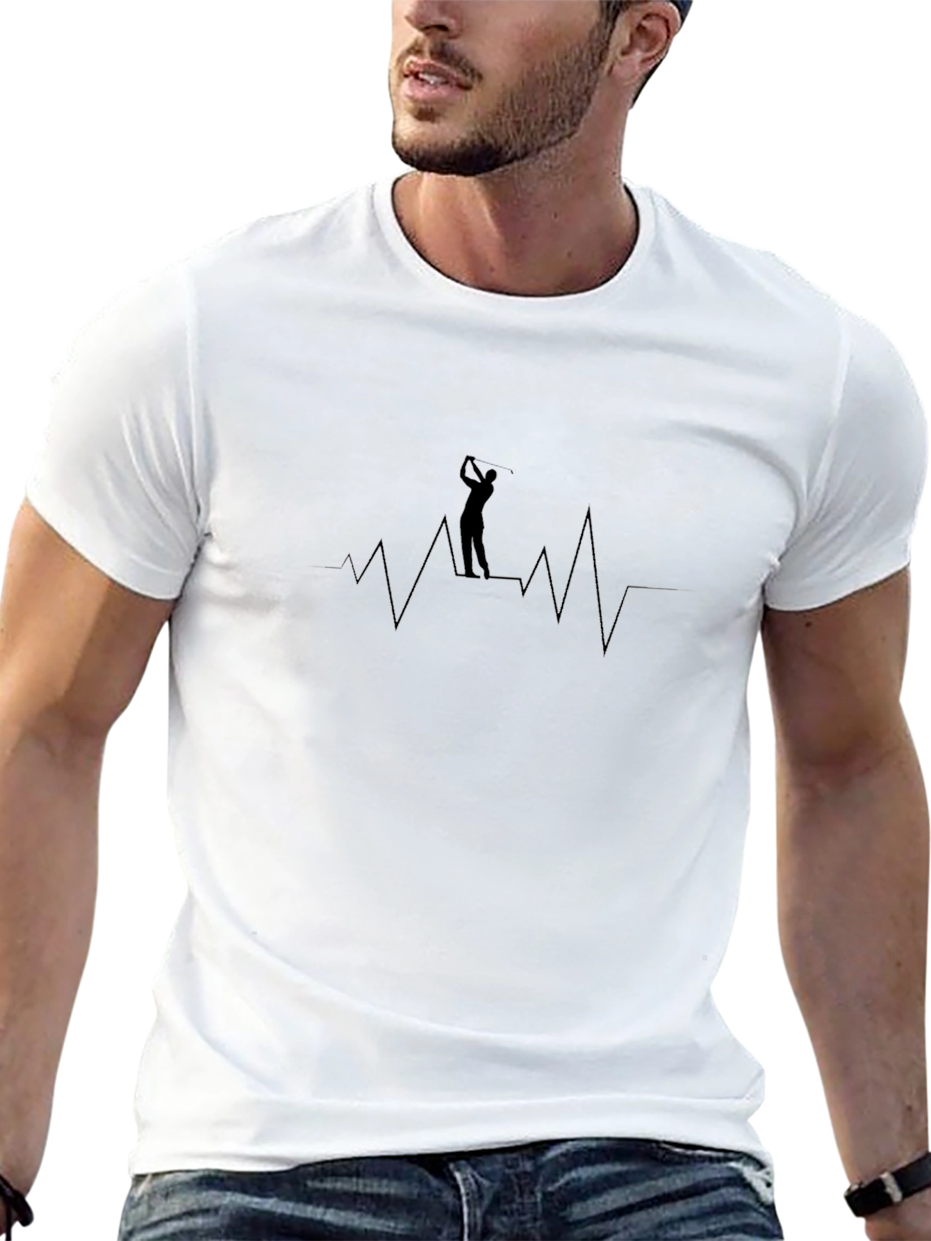 Golf Heartbeat Tee - Black Cotton Golfer T-Shirt
